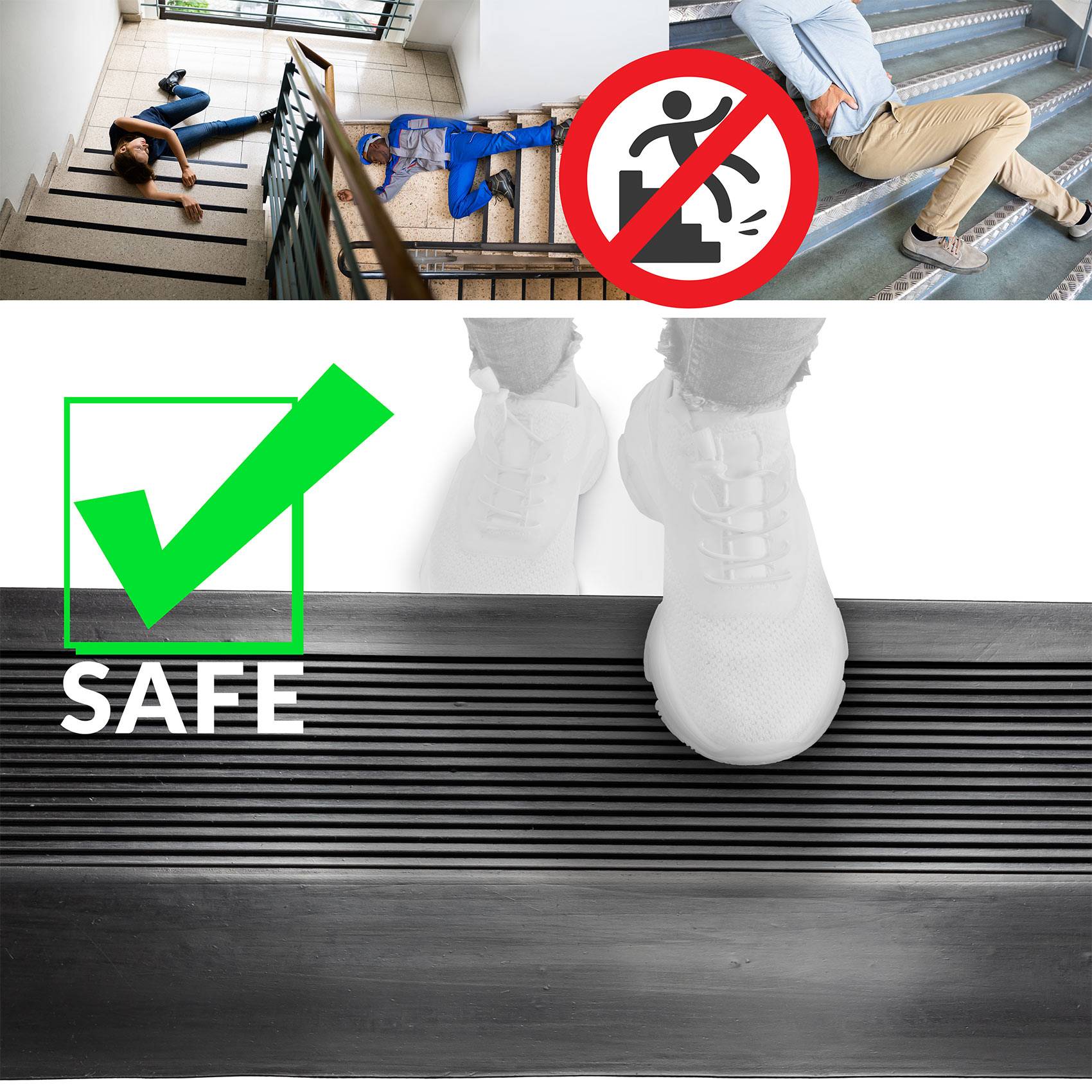 Stufenmatten Gummi Feinriefen Schwarz 90x30x4cm