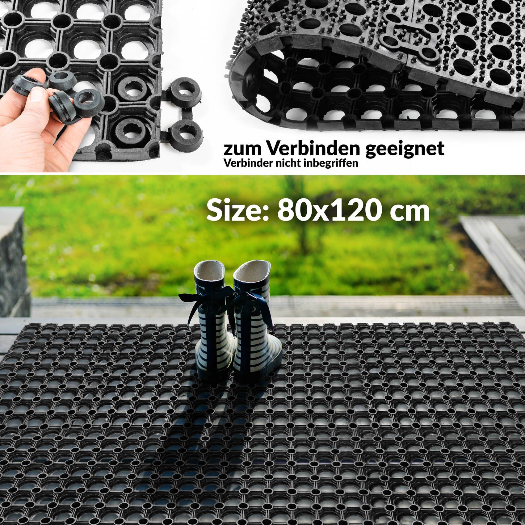 Ringgummimatte Fußabtreter Ringmatte Schwarz 80x120cm