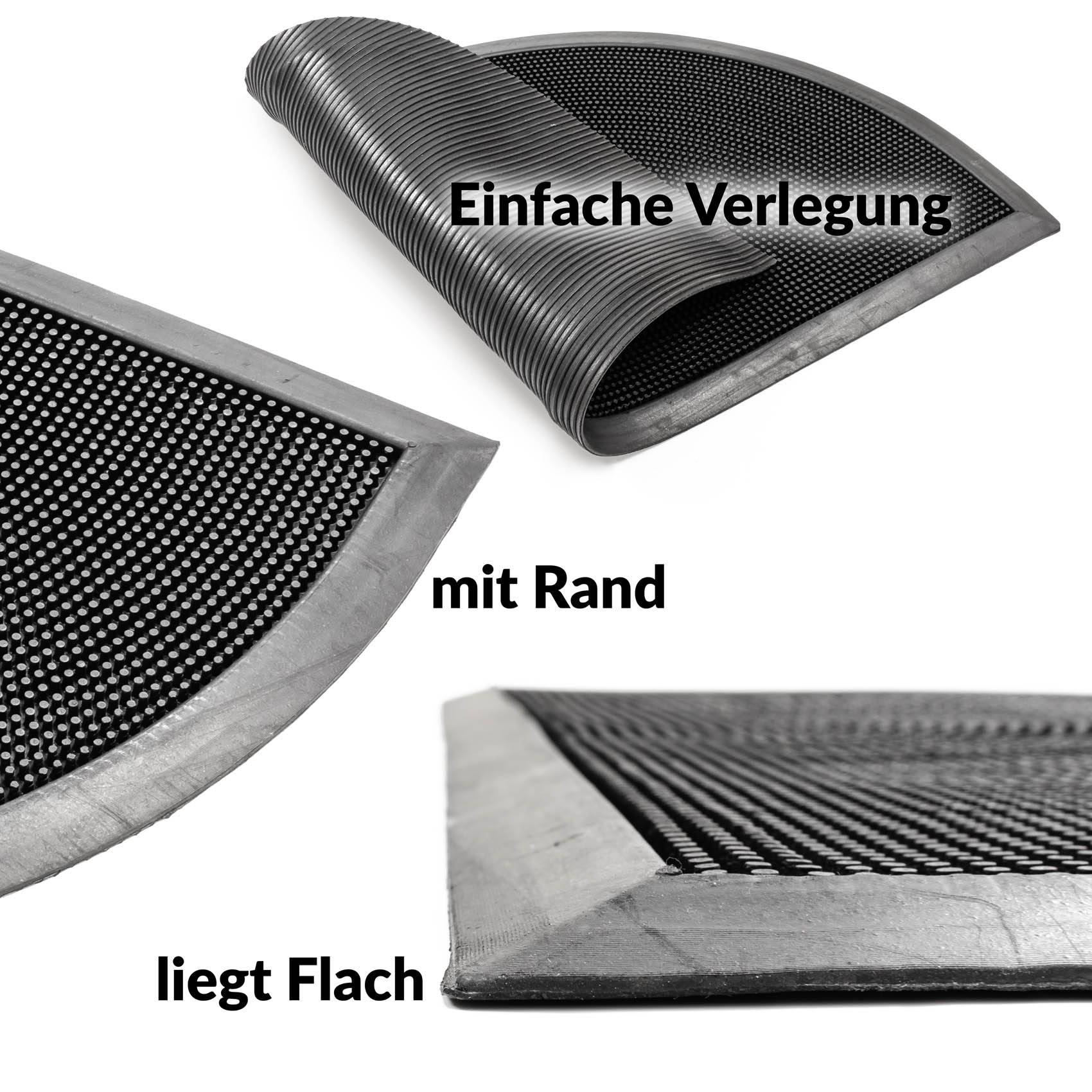 Gummimatte Türvorleger Fußabtreter mit Noppen Schwarz 45x75cm