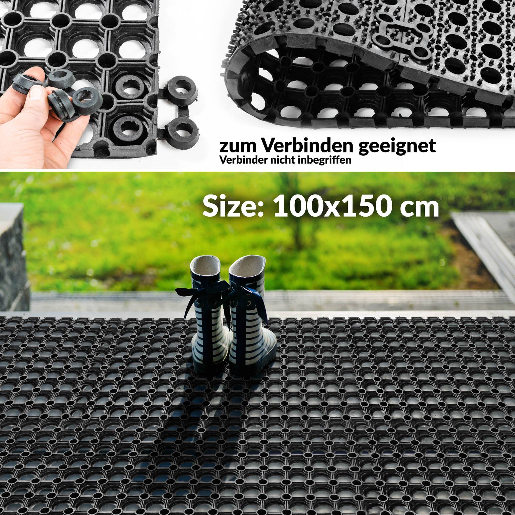 Ringgummimatte Fußabtreter Ringmatte Schwarz 100x150cm