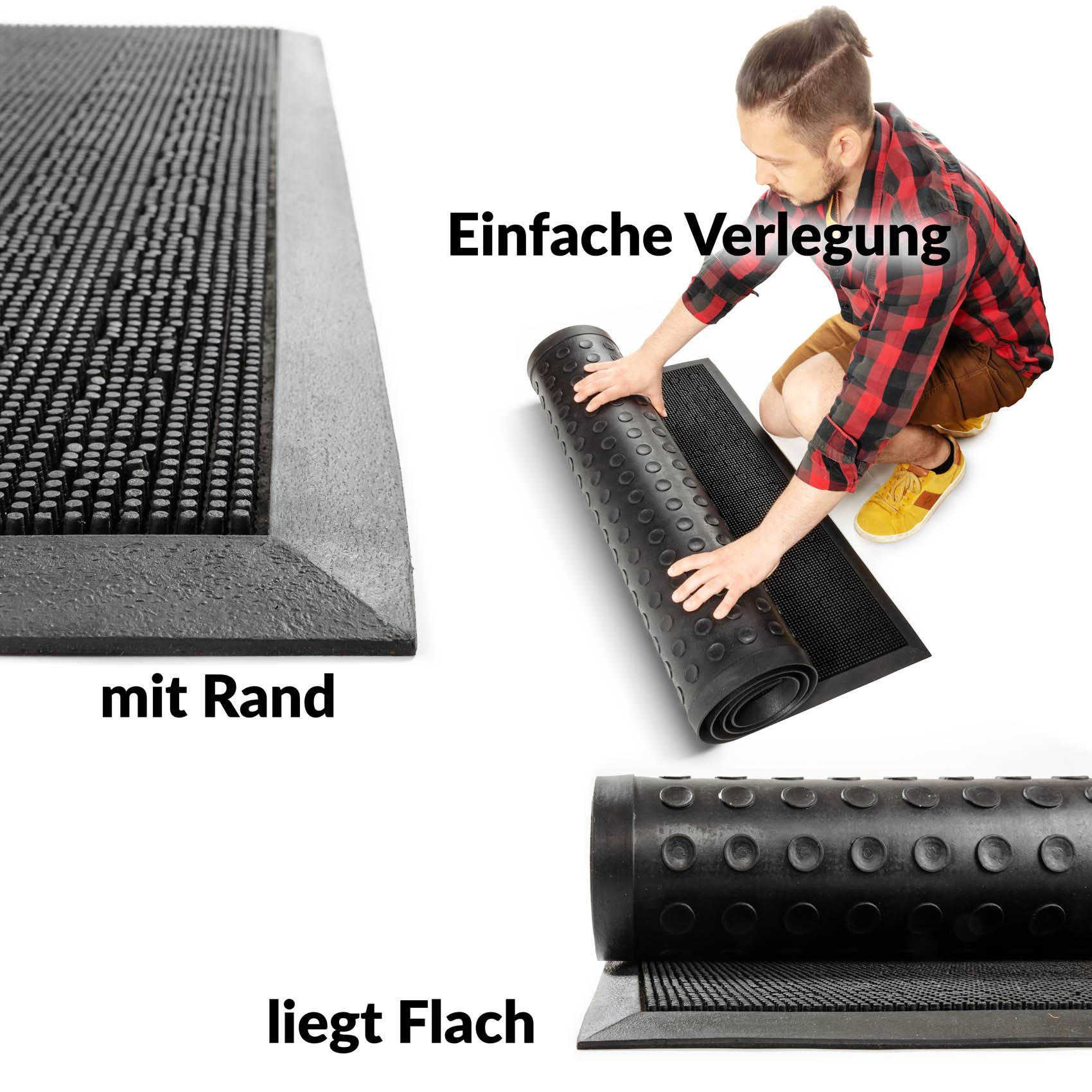 Gummimatte Türvorleger Fußabtreter mit Noppen Schwarz 91x180cm