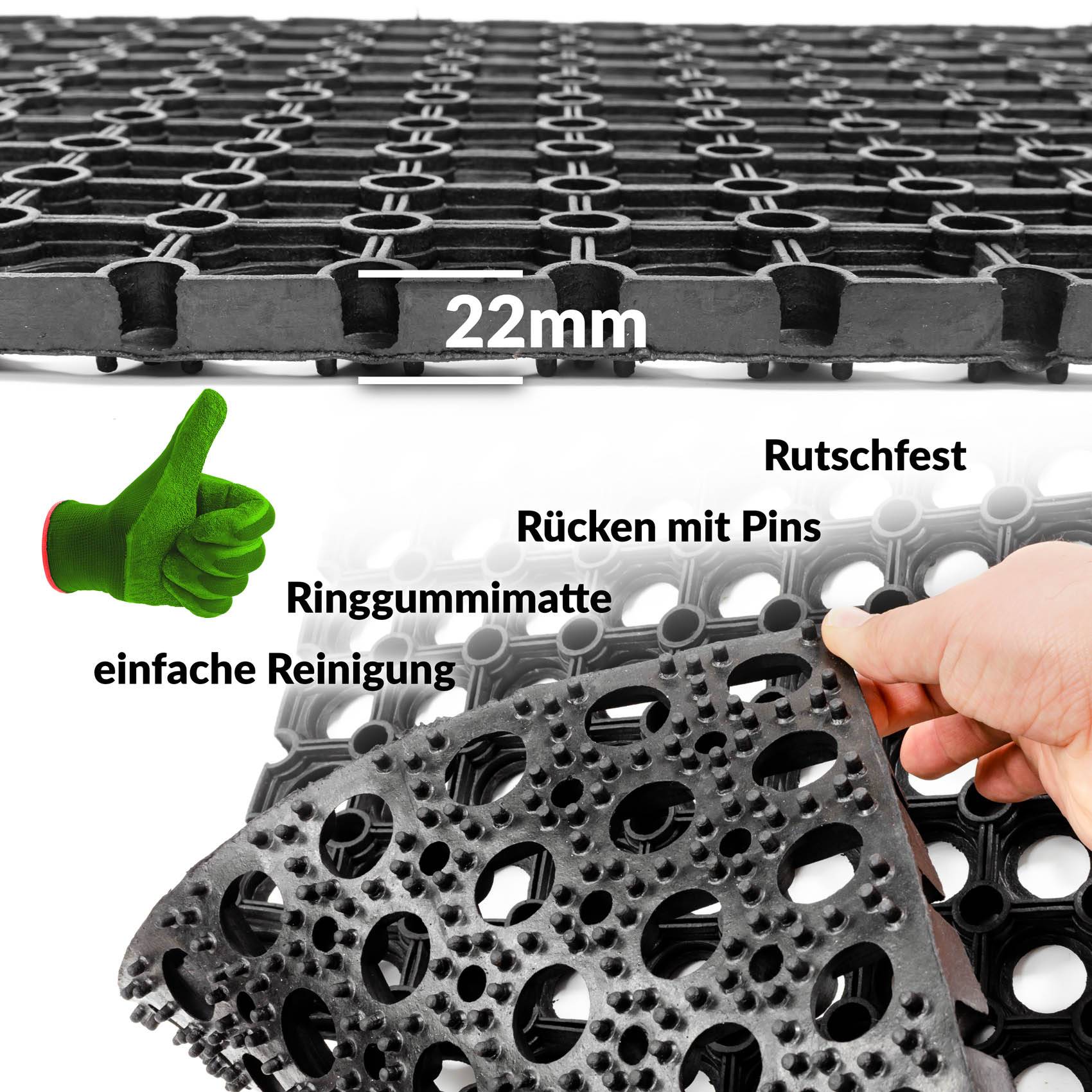 Ringgummimatte Meterware Ringmatte Schwarz Stärke 22mm 100x190cm