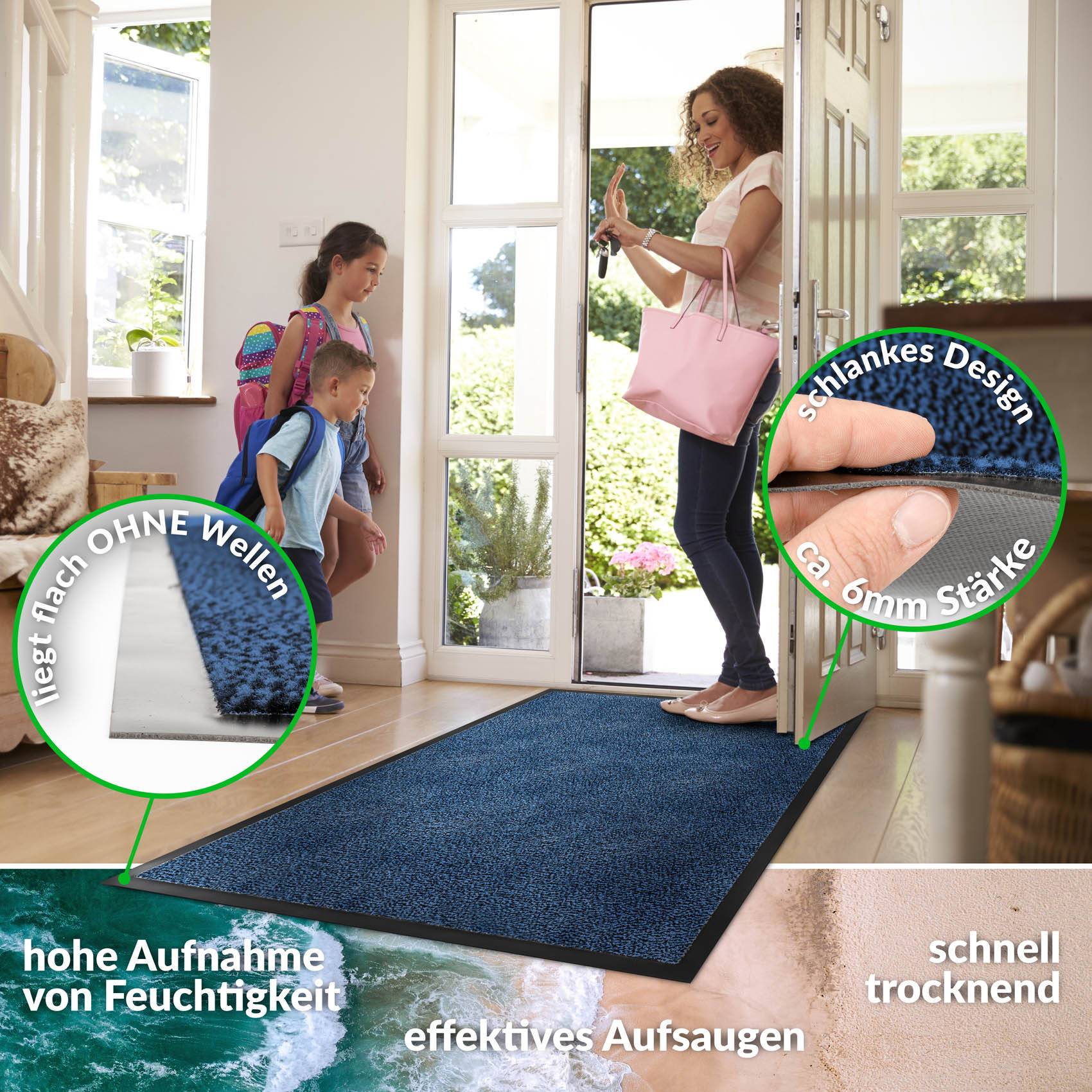 Fußabtreter Türteppich Schmutzfangmatte Home Business Blau 90x150cm