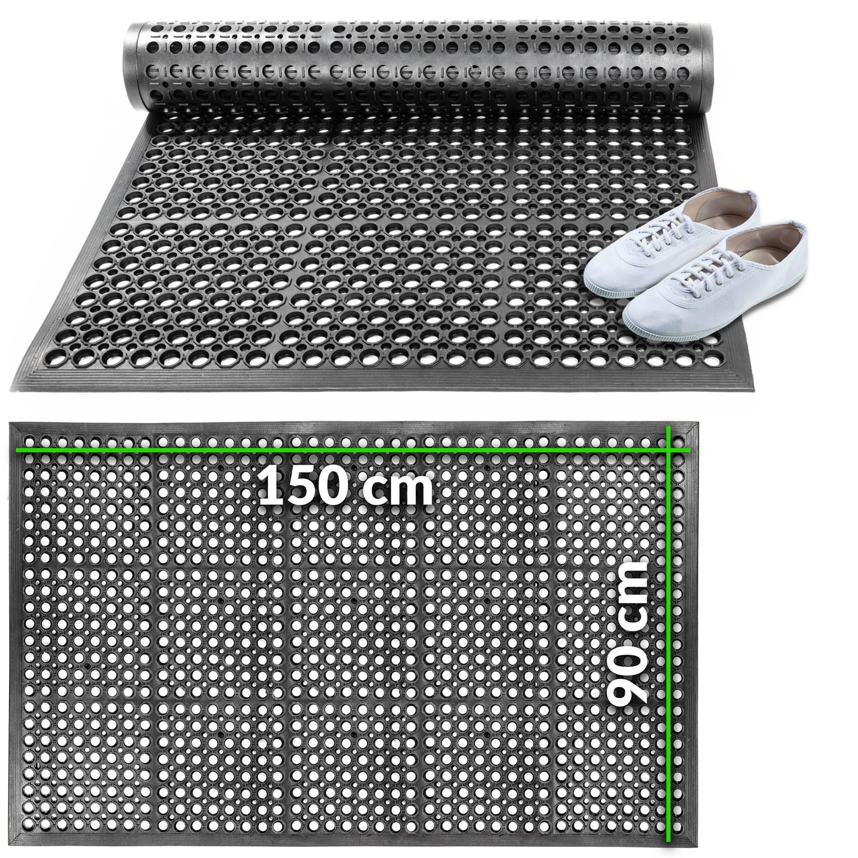 Ringgummimatte mit Rand Fußabtreter Ringmatte Schwarz 90x150cm