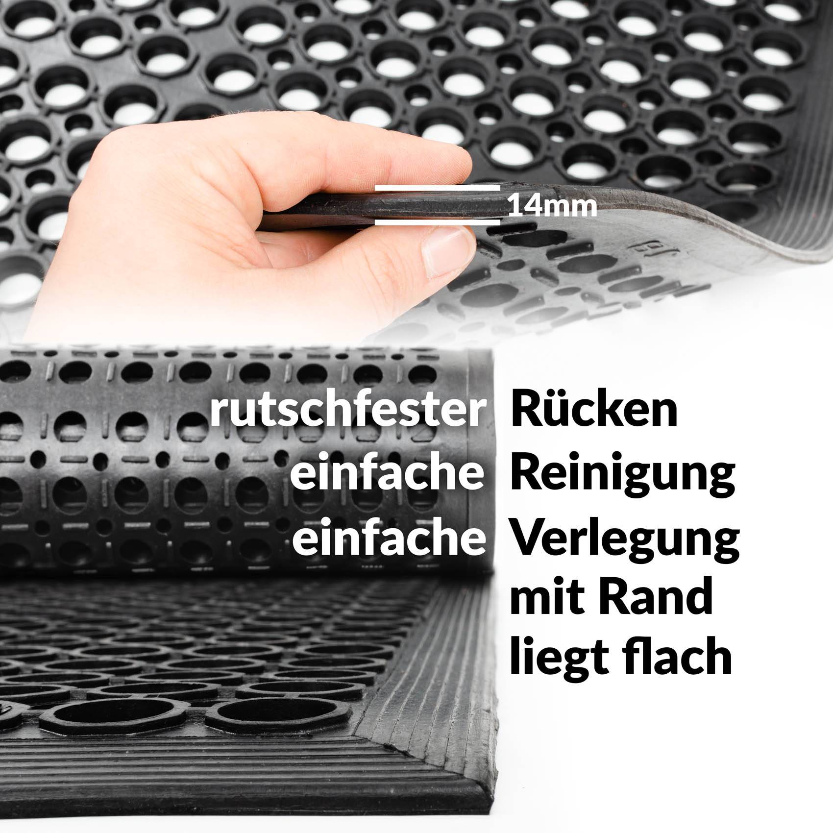 Ringgummimatte mit Rand Fußabtreter Ringmatte Schwarz 90x150cm