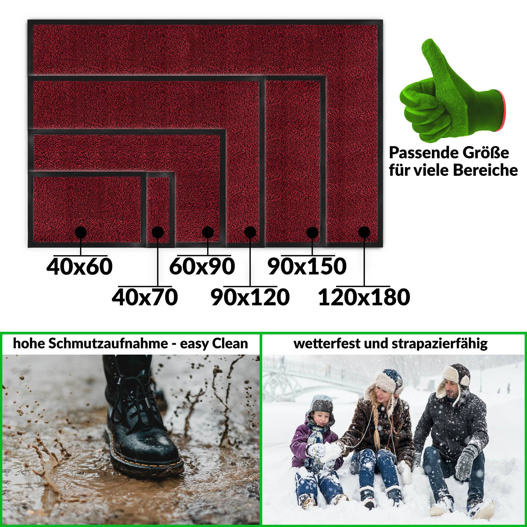 Fußabtreter Türteppich Schmutzfangmatte Home Business Rot 90x150cm