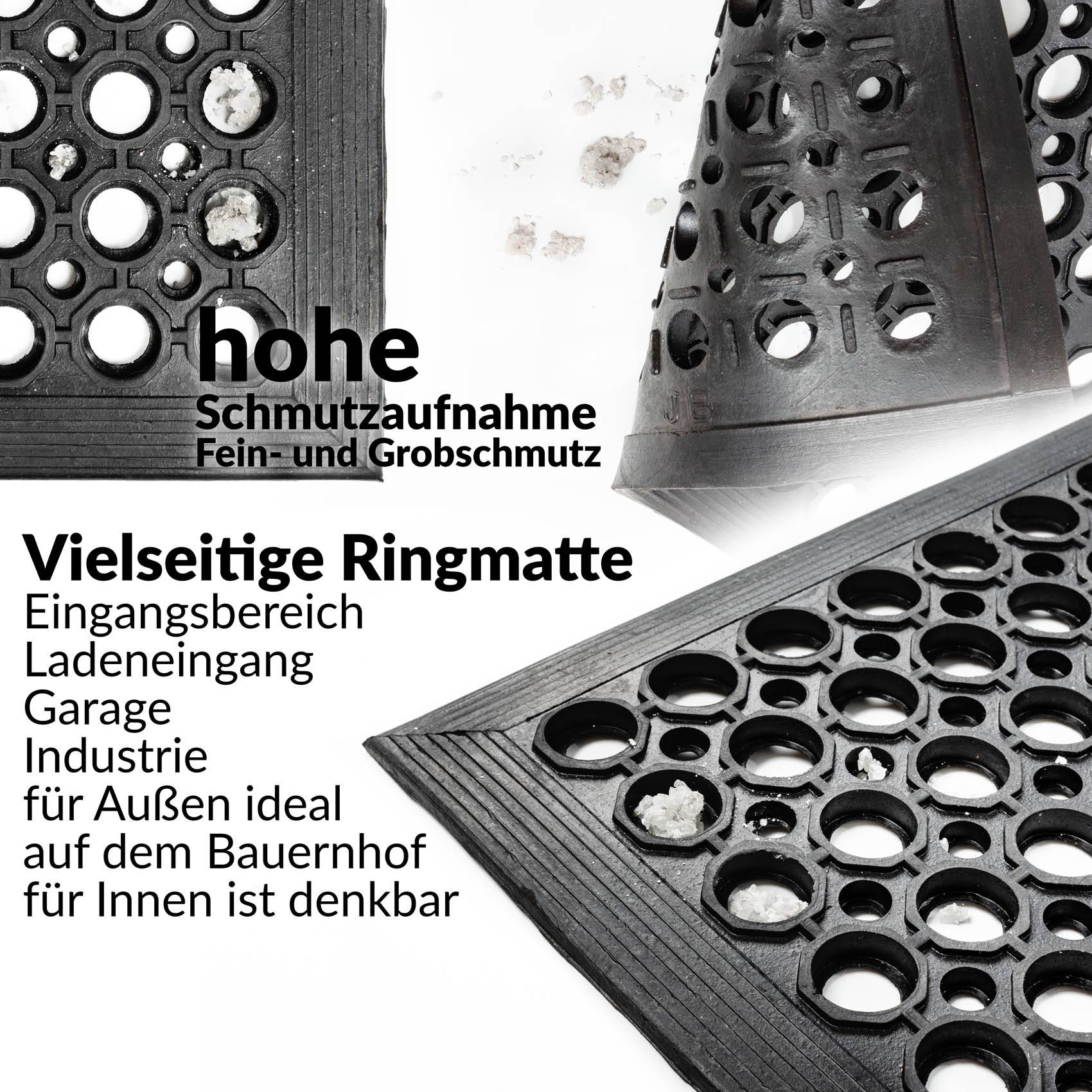 Ringgummimatte mit Rand Fußabtreter Ringmatte Schwarz 90x150cm