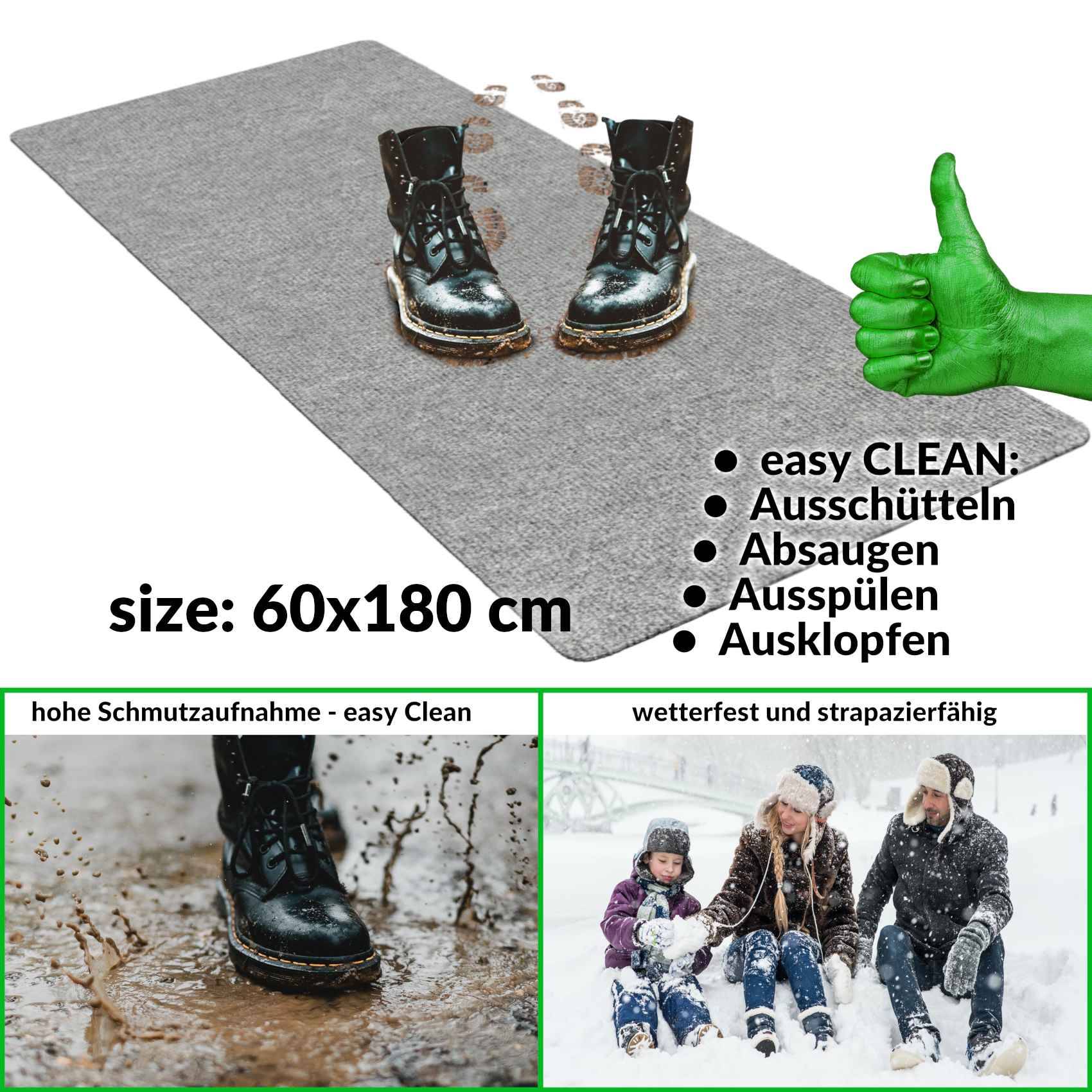ANRO Schmutzfangmatte Sauberlaufmatte Schmutzfangläufer Teppich Läufer Flur STRIBET 60x180cm Grau --- !!! --- ABGESCHRIEBEN --- !!! ---