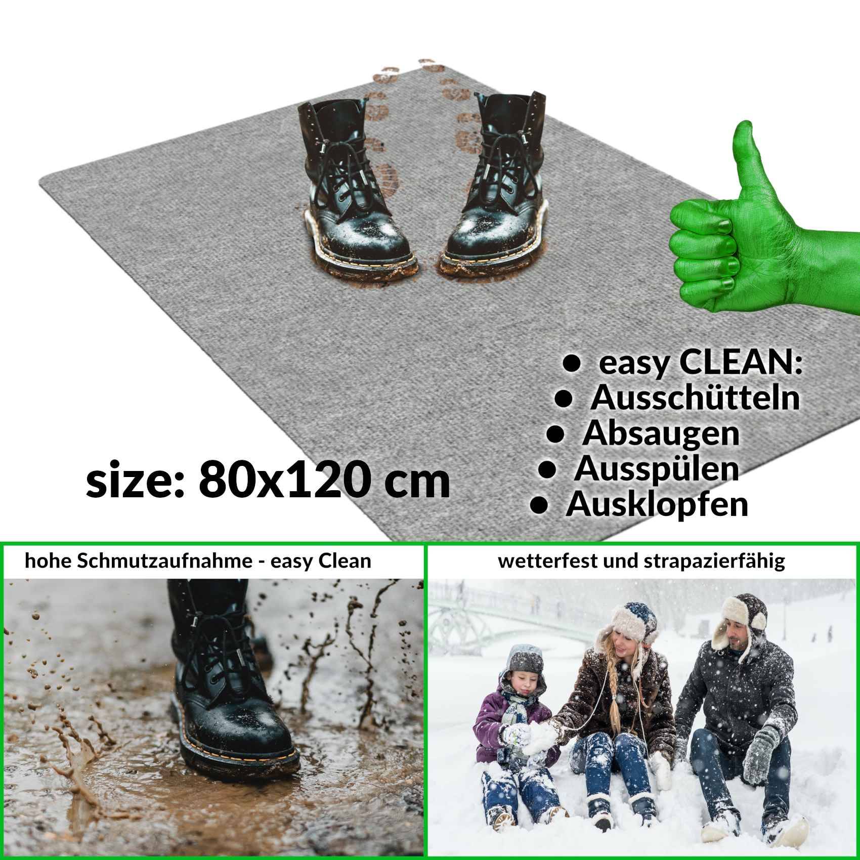 ANRO Schmutzfangmatte Sauberlaufmatte Schmutzfangläufer Teppich Läufer Flur STRIBET 80x120cm Grau