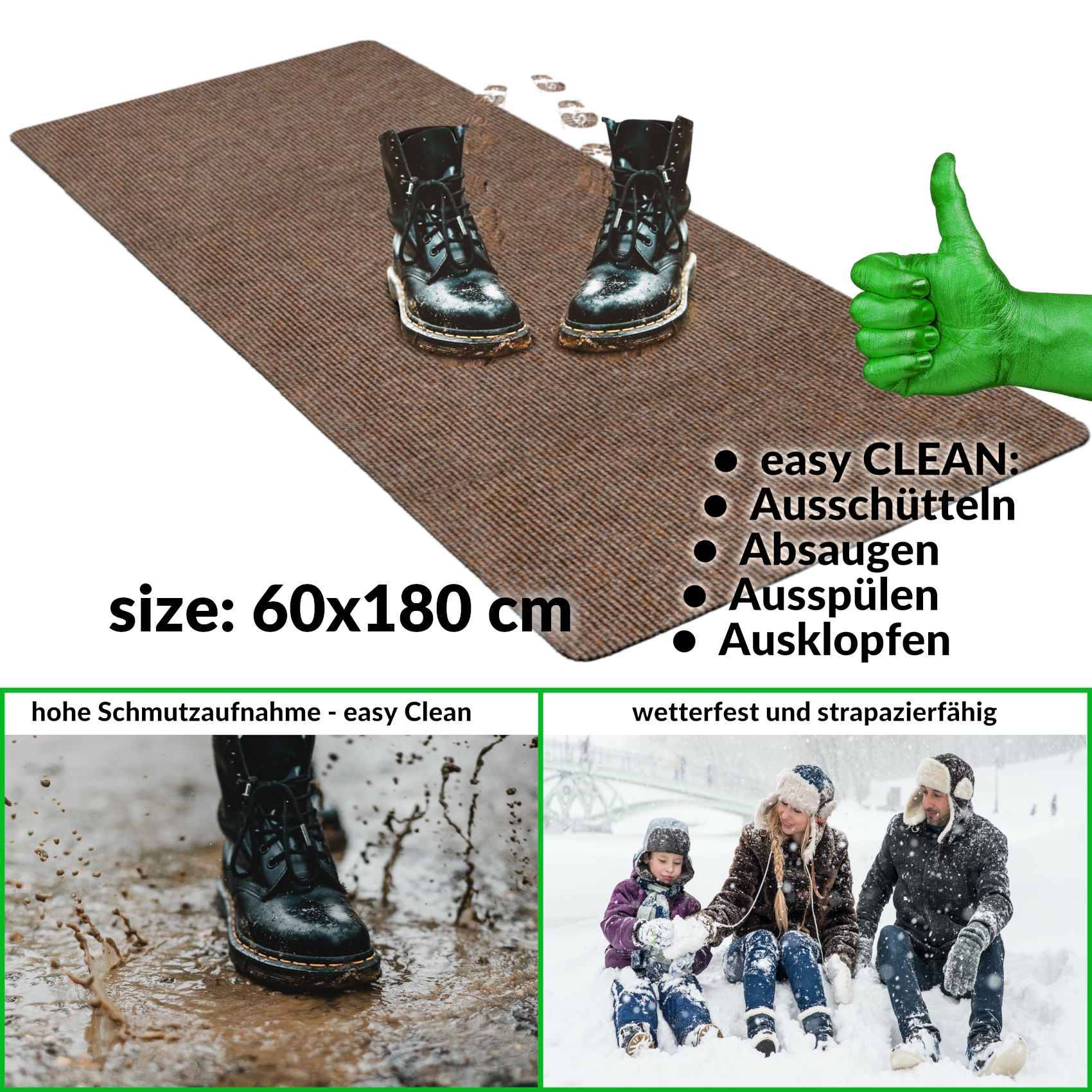ANRO Schmutzfangmatte Sauberlaufmatte Schmutzfangläufer Teppich Läufer Flur STRIBET 60x180cm Dunkelbraun --- !!! --- ABGESCHRIEBEN --- !!! ---