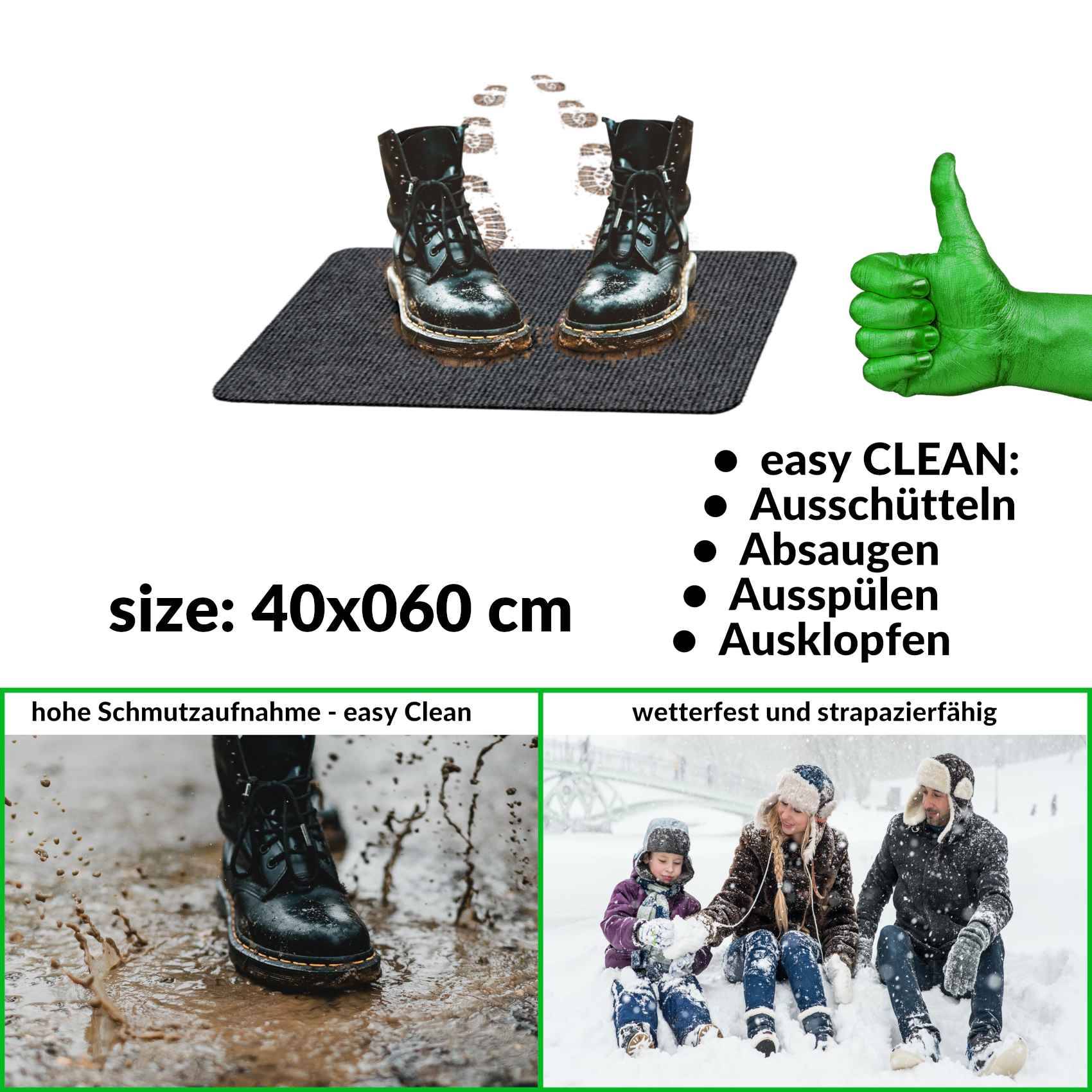 ANRO Schmutzfangmatte Sauberlaufmatte Schmutzfangläufer Teppich Läufer Flur STRIBET 40x60cm Schwarz --- !!! --- ABGESCHRIEBEN --- !!! ---