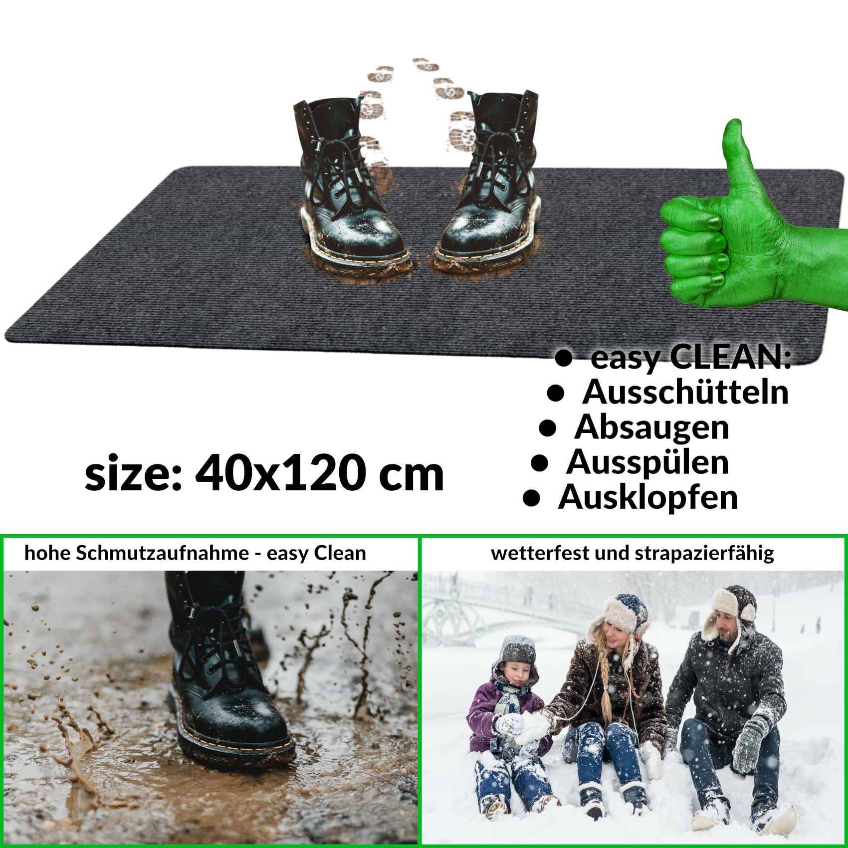 ANRO Schmutzfangmatte Sauberlaufmatte Schmutzfangläufer Teppich Läufer Flur STRIBET 40x120cm Schwarz --- !!! --- ABGESCHRIEBEN --- !!! ---