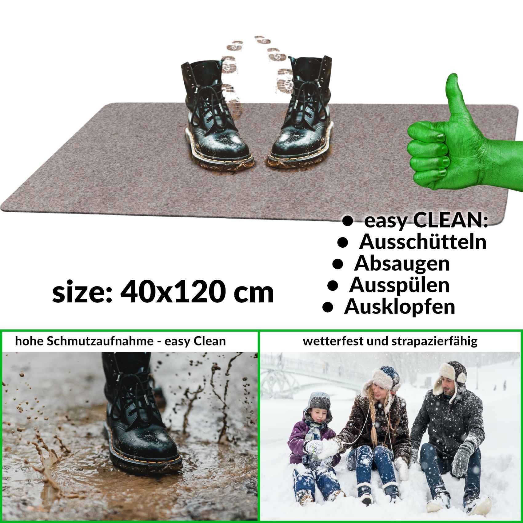 Fußabtreter Schmutzfangmatte Fußmatte Sauberlaufmatte Fußabstreifer Eingang POET 40x120cm Hellbraun