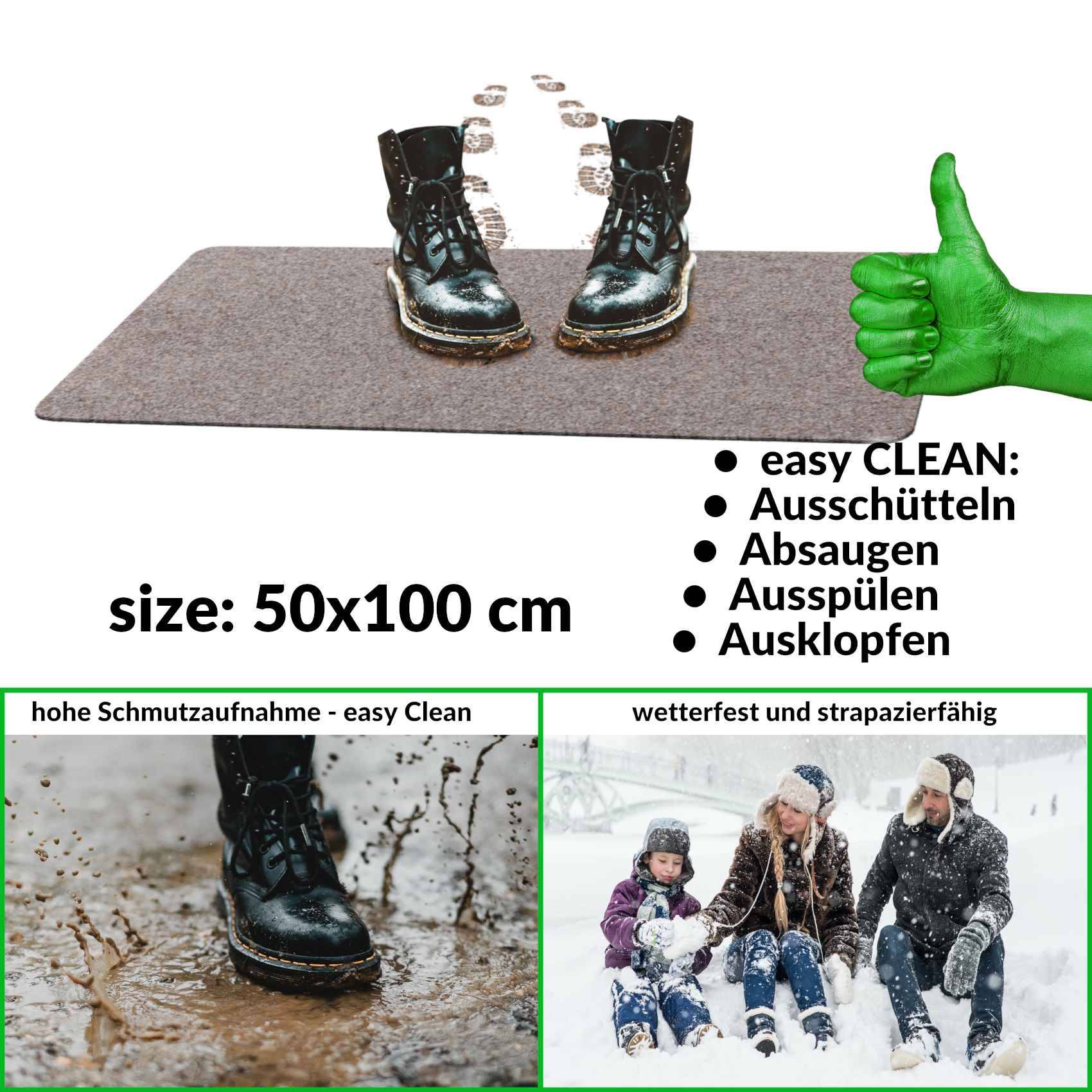 Fußabtreter Schmutzfangmatte Fußmatte Sauberlaufmatte Fußabstreifer Eingang POET 50x100cm Hellbraun