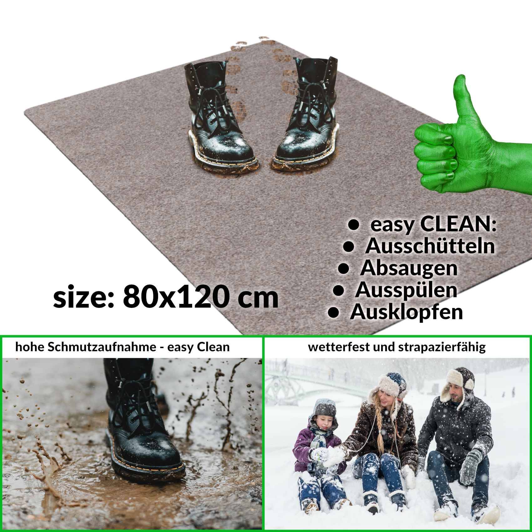 Fußabtreter Schmutzfangmatte Fußmatte Sauberlaufmatte Fußabstreifer Eingang POET 80x120cm Hellbraun