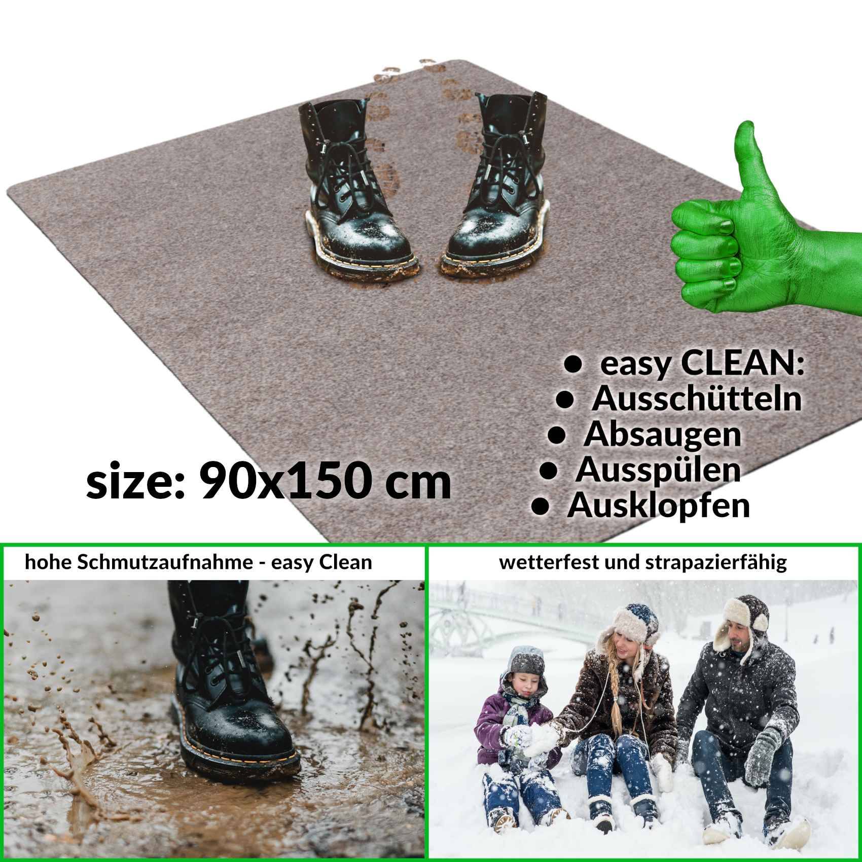 Fußabtreter Schmutzfangmatte Fußmatte Sauberlaufmatte Fußabstreifer Eingang POET 90x150cm Hellbraun