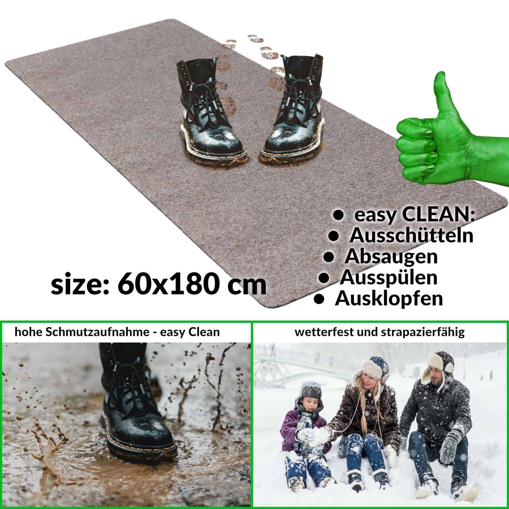 Fußabtreter Schmutzfangmatte Fußmatte Sauberlaufmatte Fußabstreifer Eingang POET 60x180cm Hellbraun