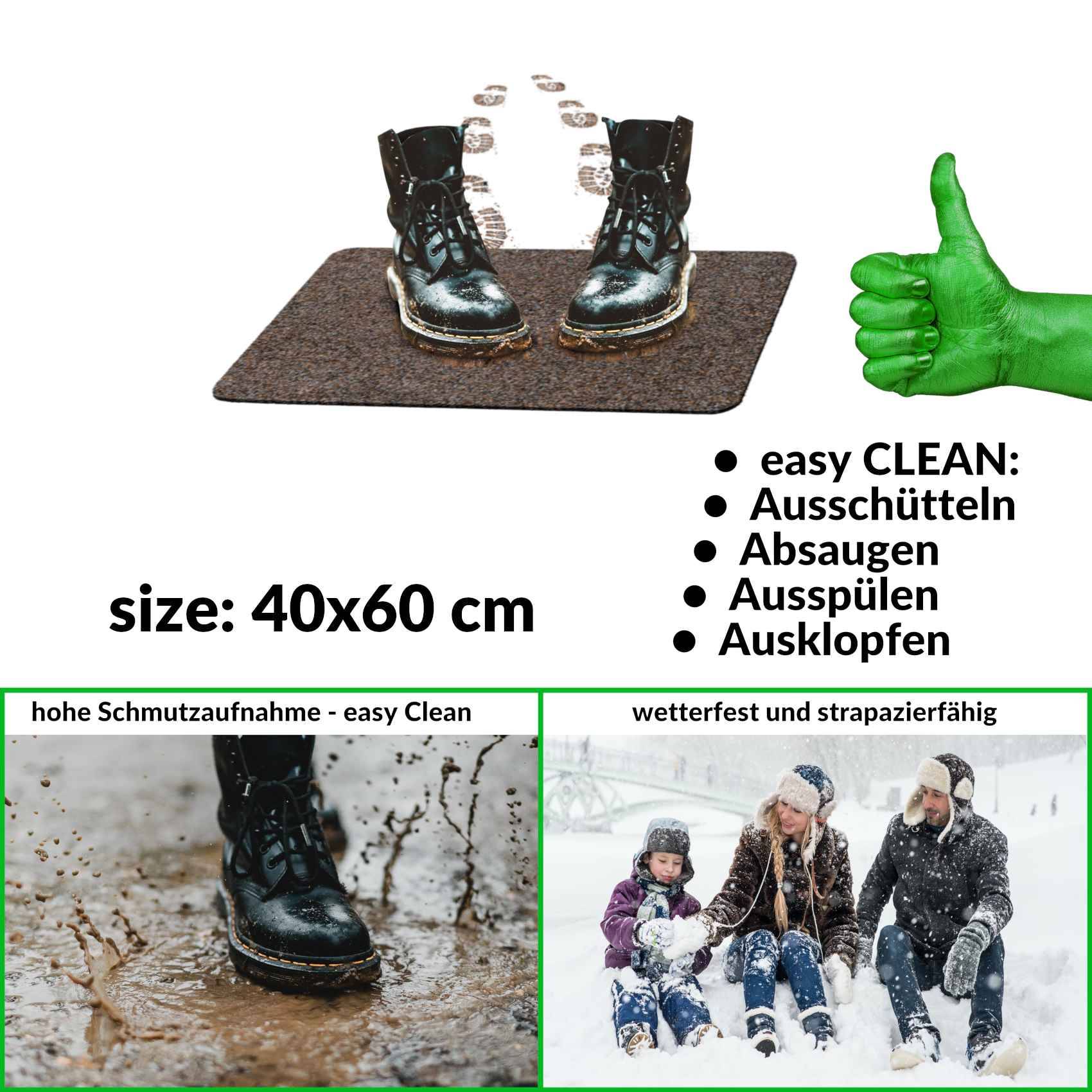 Fußabtreter Schmutzfangmatte Fußmatte Sauberlaufmatte Fußabstreifer Eingang POET 40x60cm Dunkelbraun