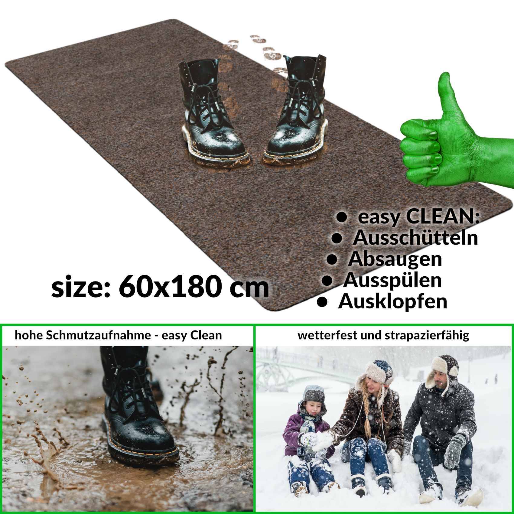 Fußabtreter Schmutzfangmatte Fußmatte Sauberlaufmatte Fußabstreifer Eingang POET 60x180cm Dunkelbraun