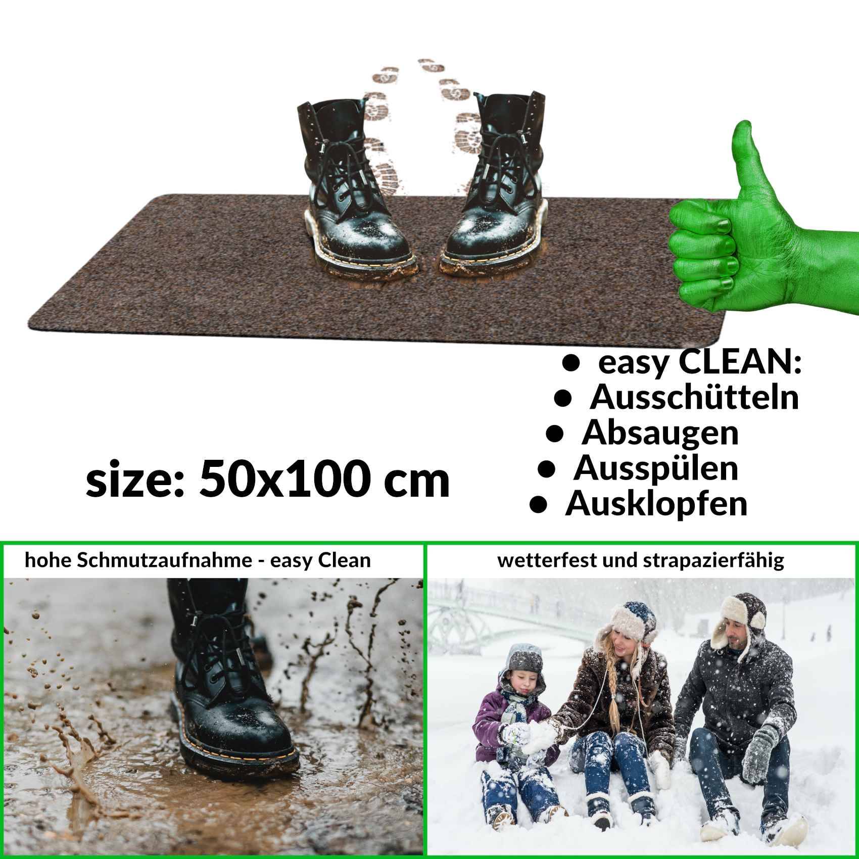 Fußabtreter Schmutzfangmatte Fußmatte Sauberlaufmatte Fußabstreifer Eingang POET 50x100cm Dunkelbraun