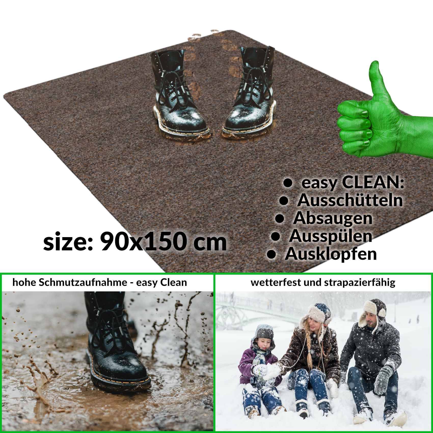 Fußabtreter Schmutzfangmatte Fußmatte Sauberlaufmatte Fußabstreifer Eingang POET 90x150cm Dunkelbraun