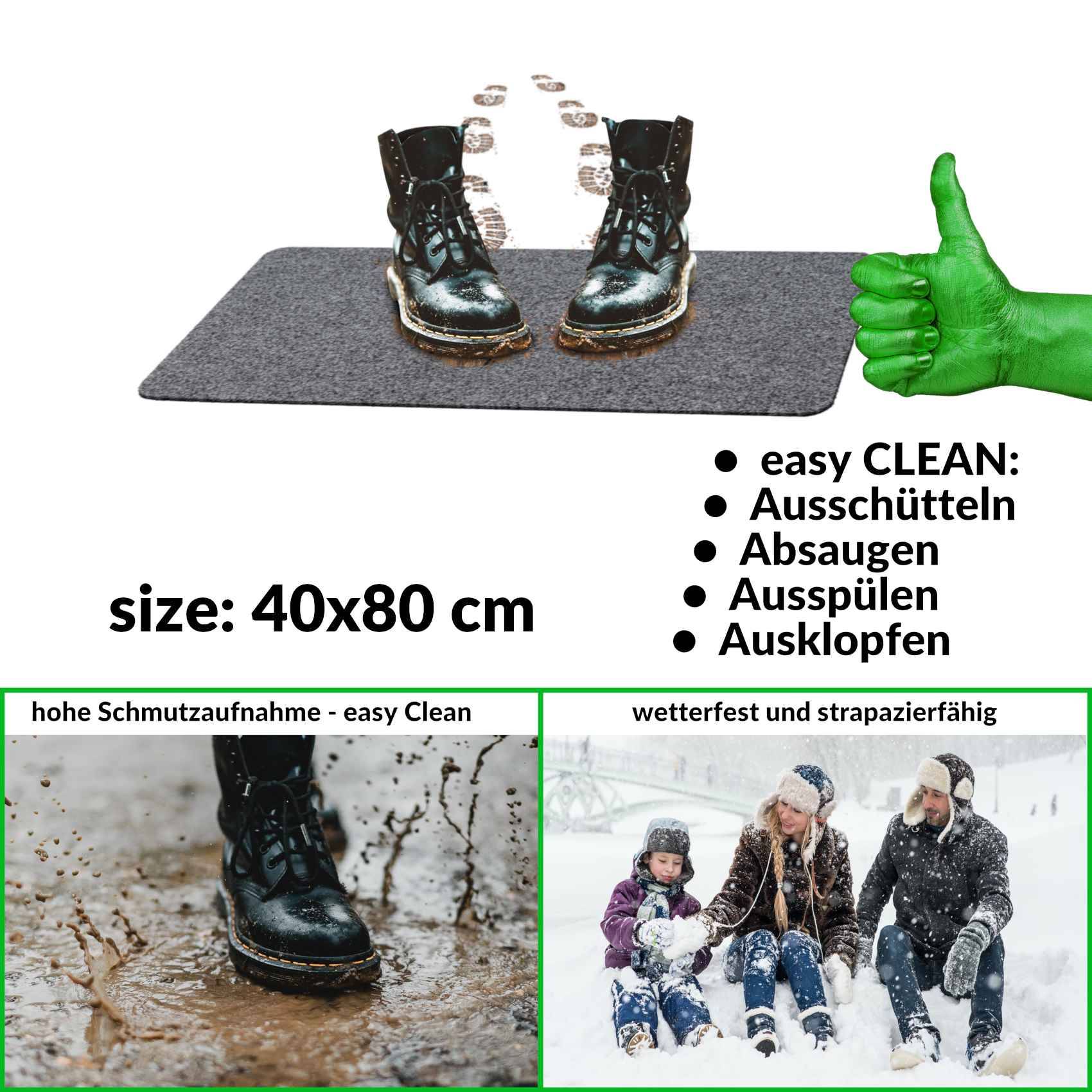 Fußabtreter Schmutzfangmatte Fußmatte Sauberlaufmatte Fußabstreifer Eingang POET 40x80cm Grau