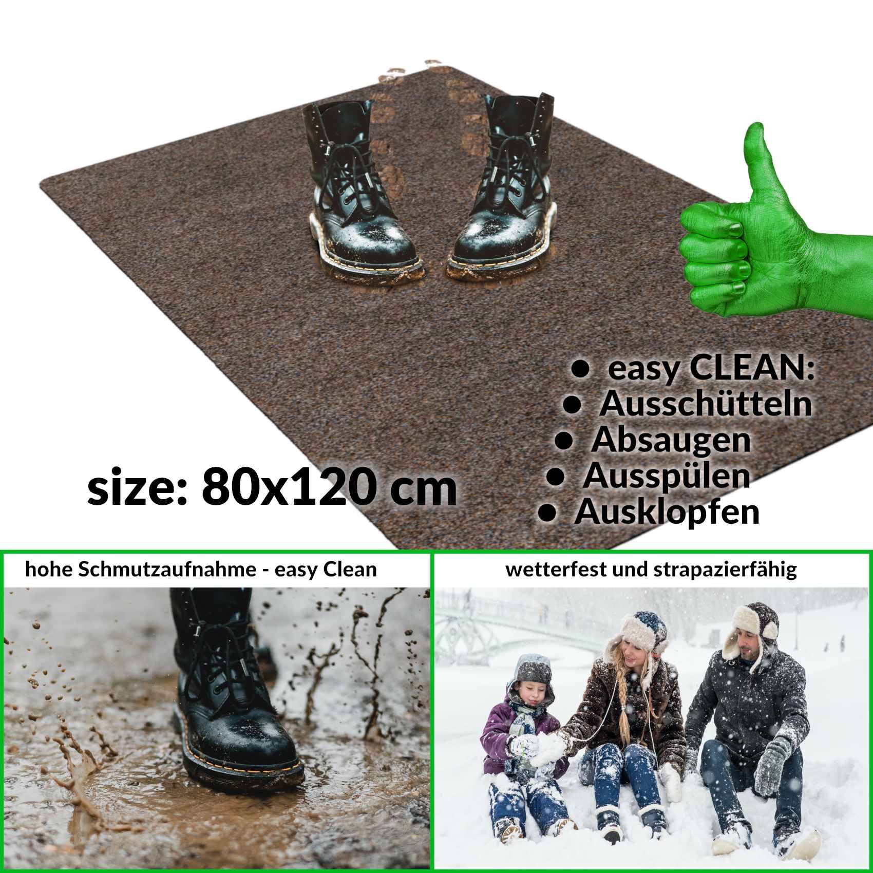 Fußabtreter Schmutzfangmatte Fußmatte Sauberlaufmatte Fußabstreifer Eingang POET 80x120cm Dunkelbraun
