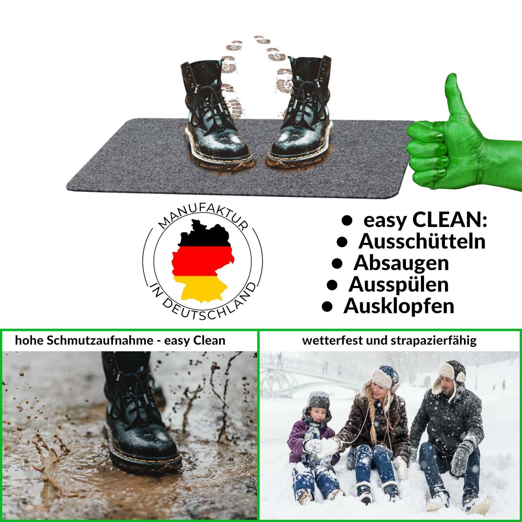 Fußabtreter Schmutzfangmatte Fußmatte Sauberlaufmatte Fußabstreifer Eingang POET 40x80cm Grau