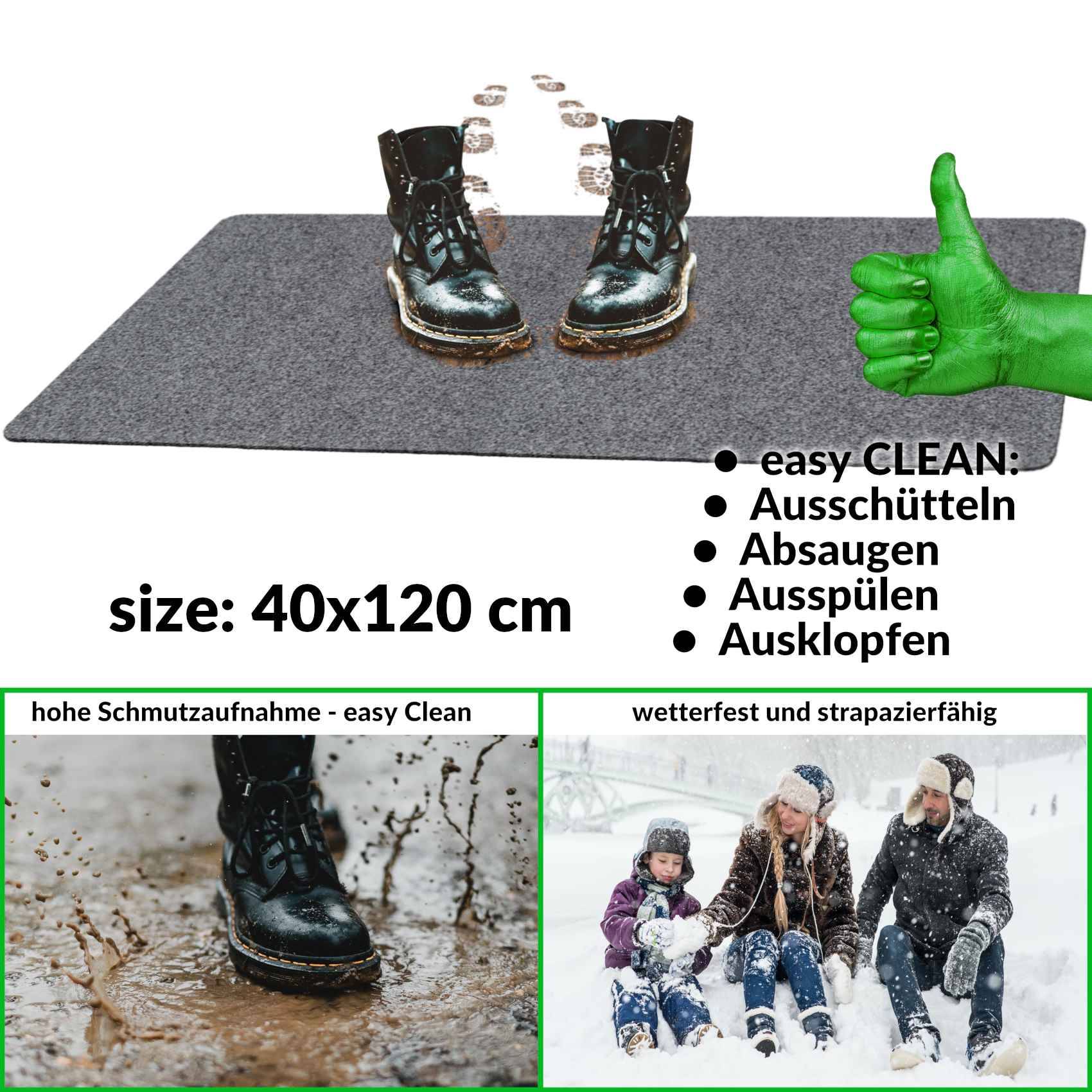 Fußabtreter Schmutzfangmatte Fußmatte Sauberlaufmatte Fußabstreifer Eingang POET 40x120cm Grau