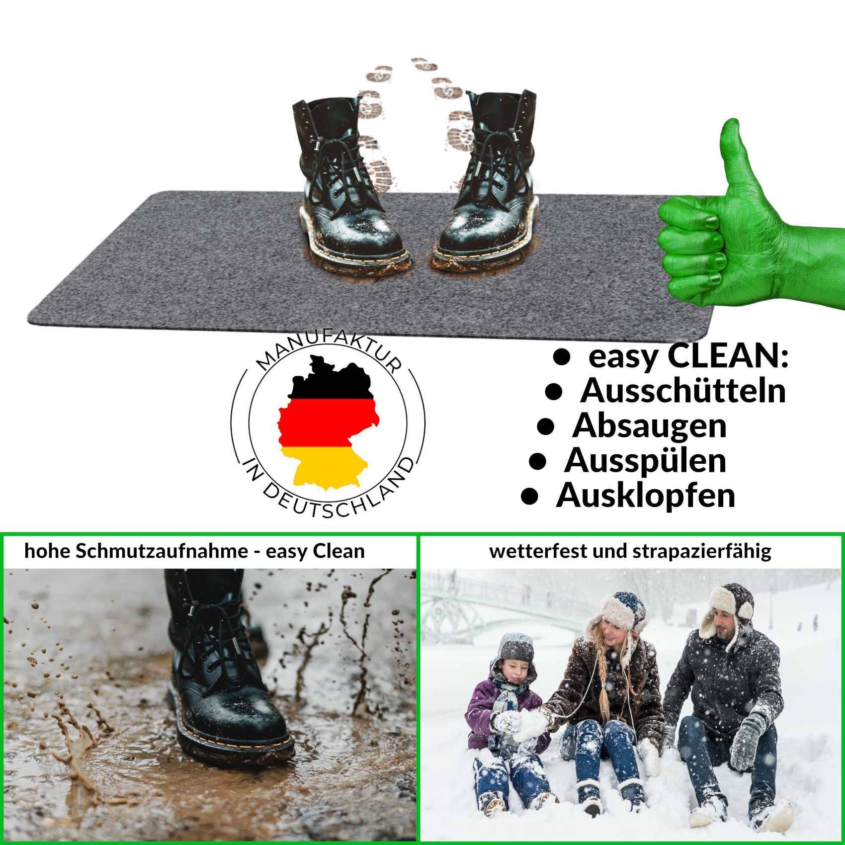 Fußabtreter Schmutzfangmatte Fußmatte Sauberlaufmatte Fußabstreifer Eingang POET 50x100cm Grau