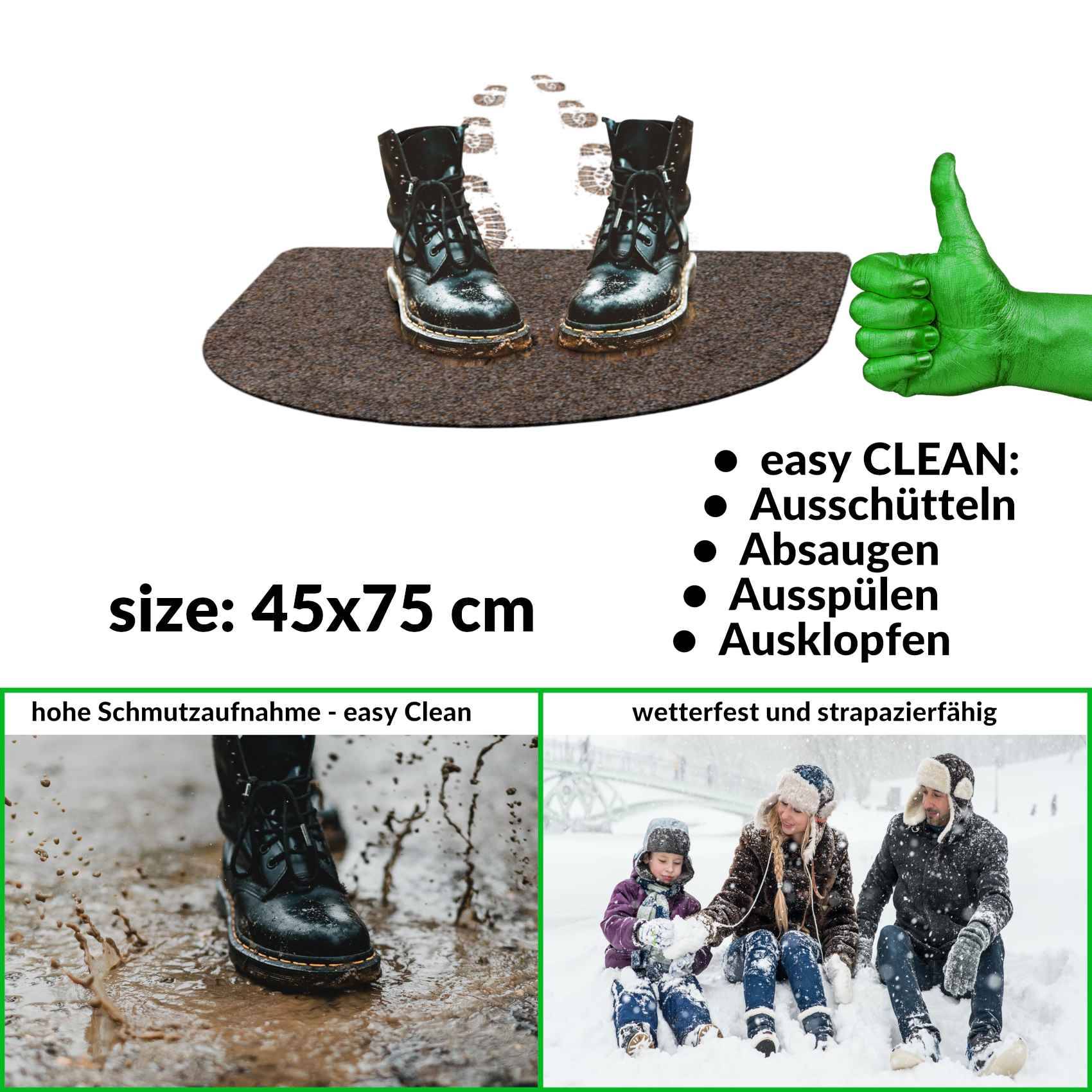 Fußabtreter Schmutzfangmatte Fußmatte Sauberlaufmatte Fußabstreifer Eingang POET 45x75cm Dunkelbraun