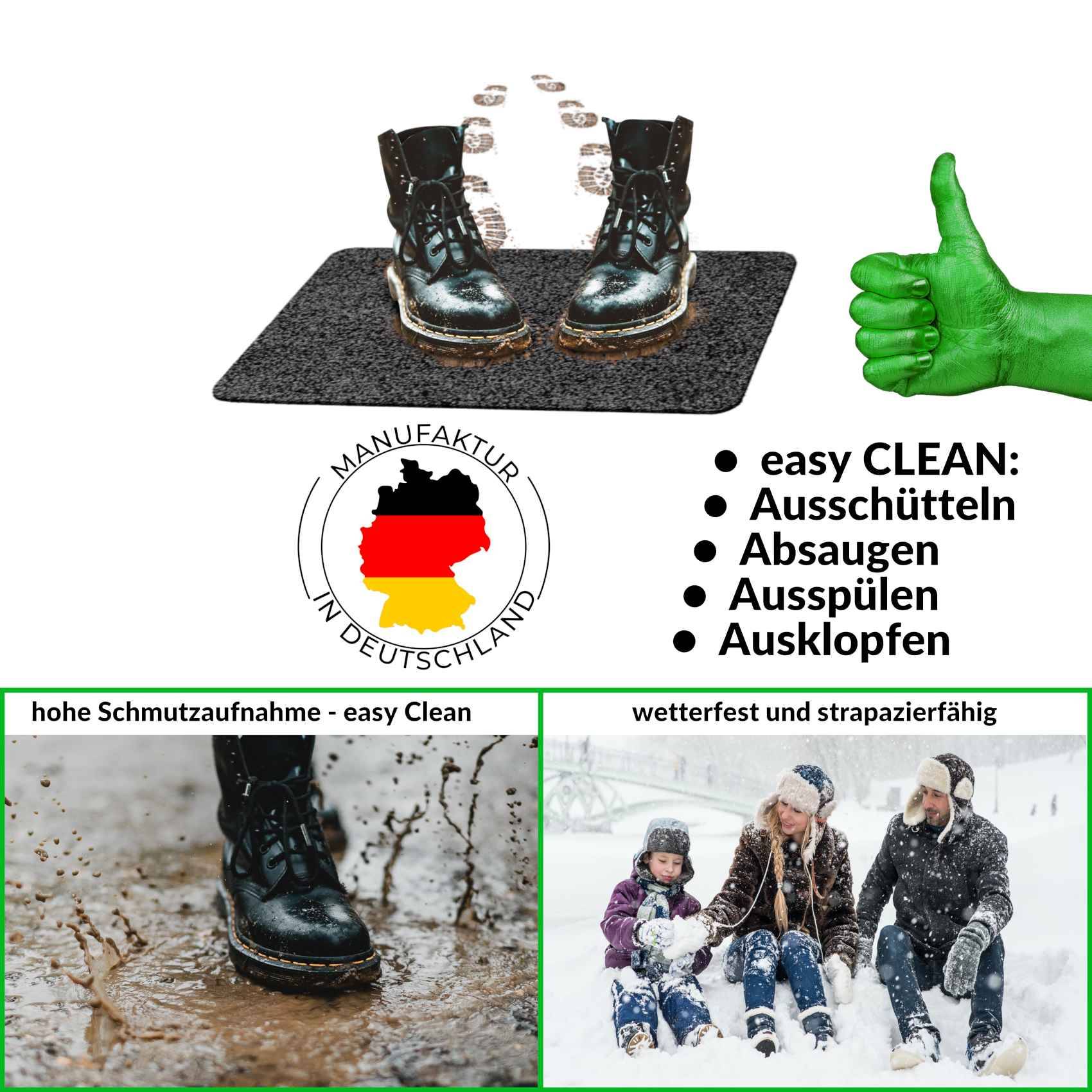 Fußabtreter Schmutzfangmatte Fußmatte Sauberlaufmatte Fußabstreifer Eingang POET 40x60cm Schwarz