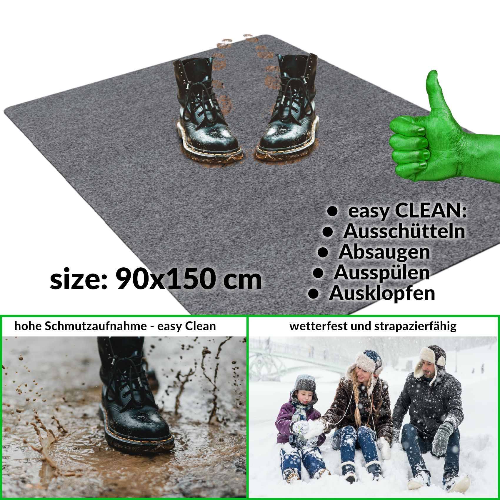 Fußabtreter Schmutzfangmatte Fußmatte Sauberlaufmatte Fußabstreifer Eingang POET 90x150cm Grau