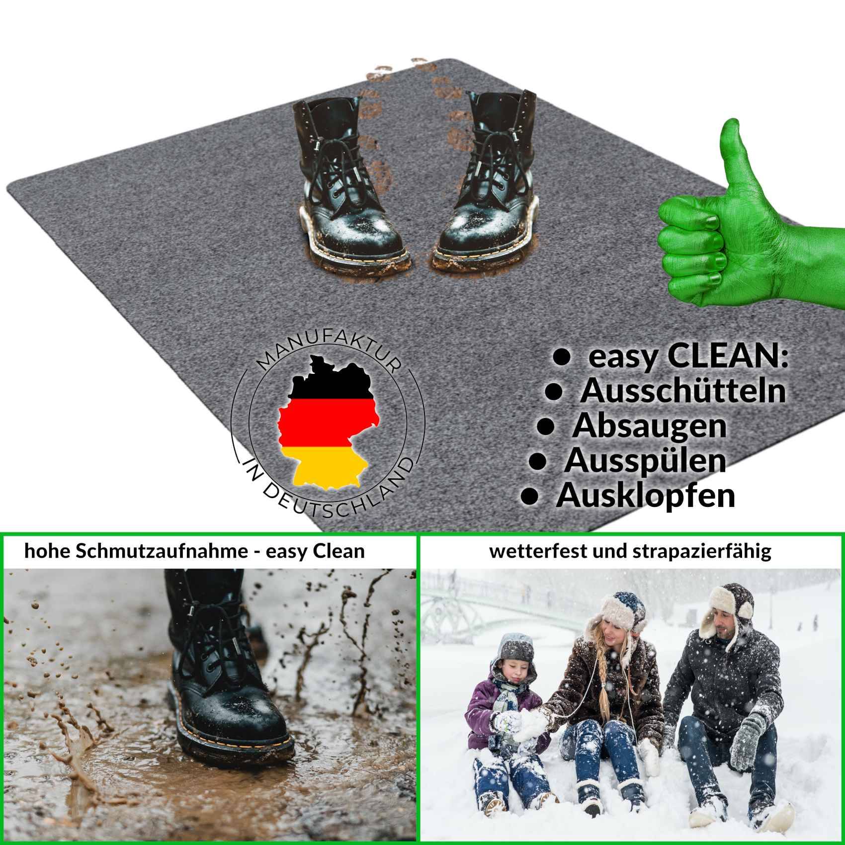 Fußabtreter Schmutzfangmatte Fußmatte Sauberlaufmatte Fußabstreifer Eingang POET 90x150cm Grau