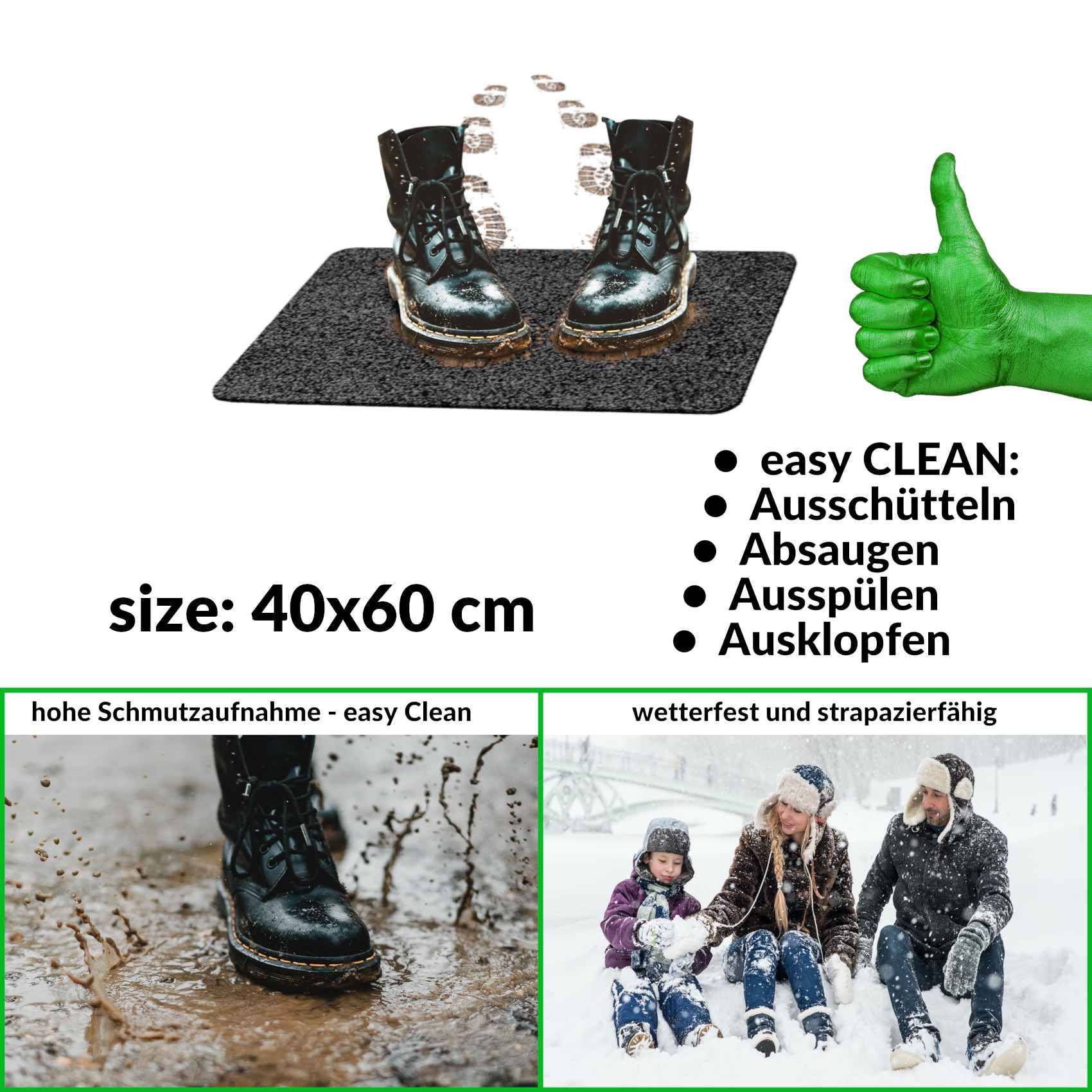 Fußabtreter Schmutzfangmatte Fußmatte Sauberlaufmatte Fußabstreifer Eingang POET 40x60cm Schwarz