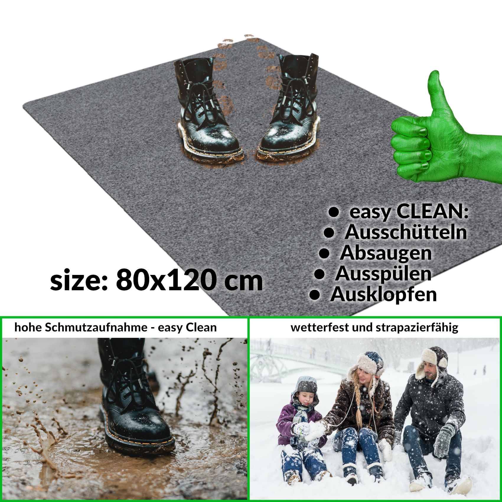 Fußabtreter Schmutzfangmatte Fußmatte Sauberlaufmatte Fußabstreifer Eingang POET 80x120cm Grau