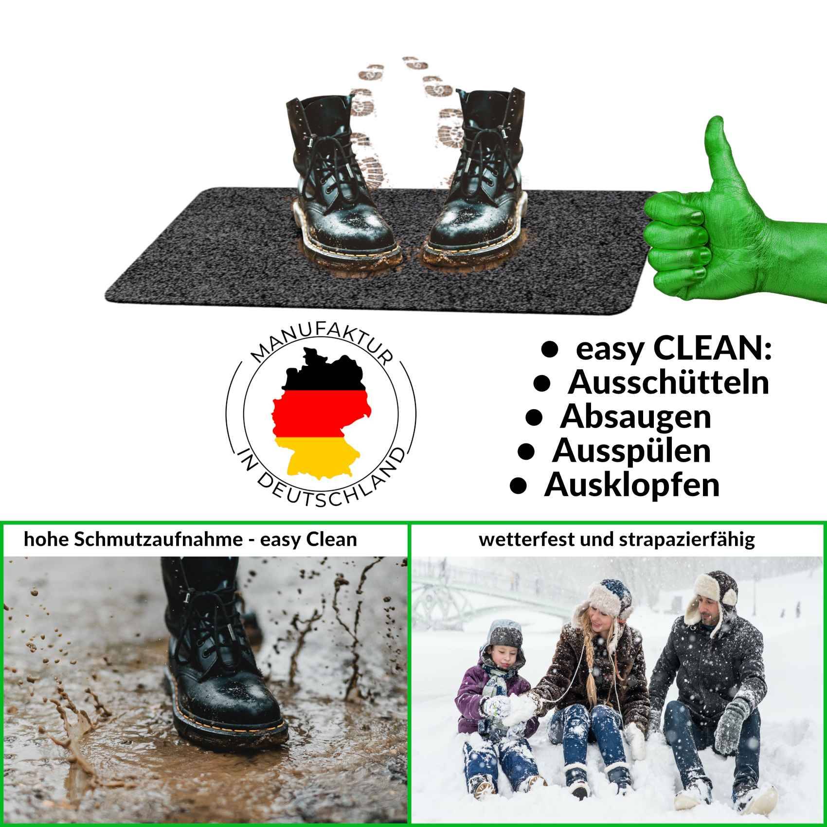 Fußabtreter Schmutzfangmatte Fußmatte Sauberlaufmatte Fußabstreifer Eingang POET 40x80cm Schwarz