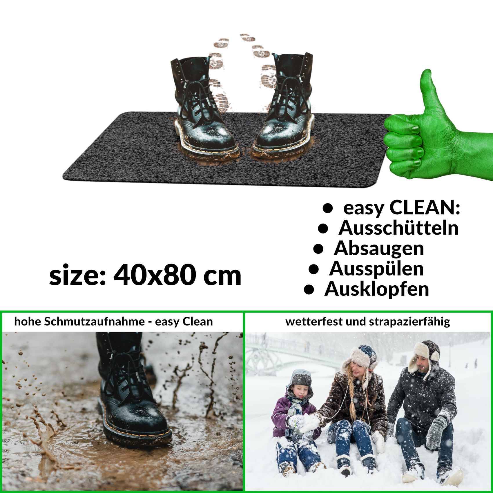 Fußabtreter Schmutzfangmatte Fußmatte Sauberlaufmatte Fußabstreifer Eingang POET 40x80cm Schwarz