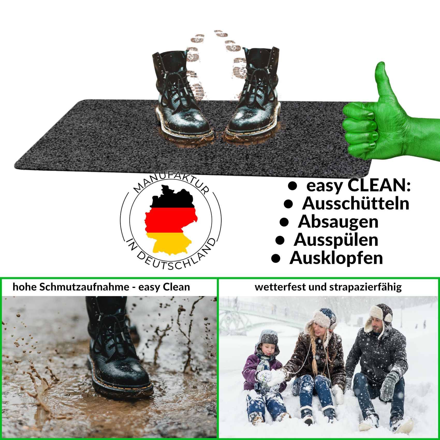 Fußabtreter Schmutzfangmatte Fußmatte Sauberlaufmatte Fußabstreifer Eingang POET 50x100cm Schwarz