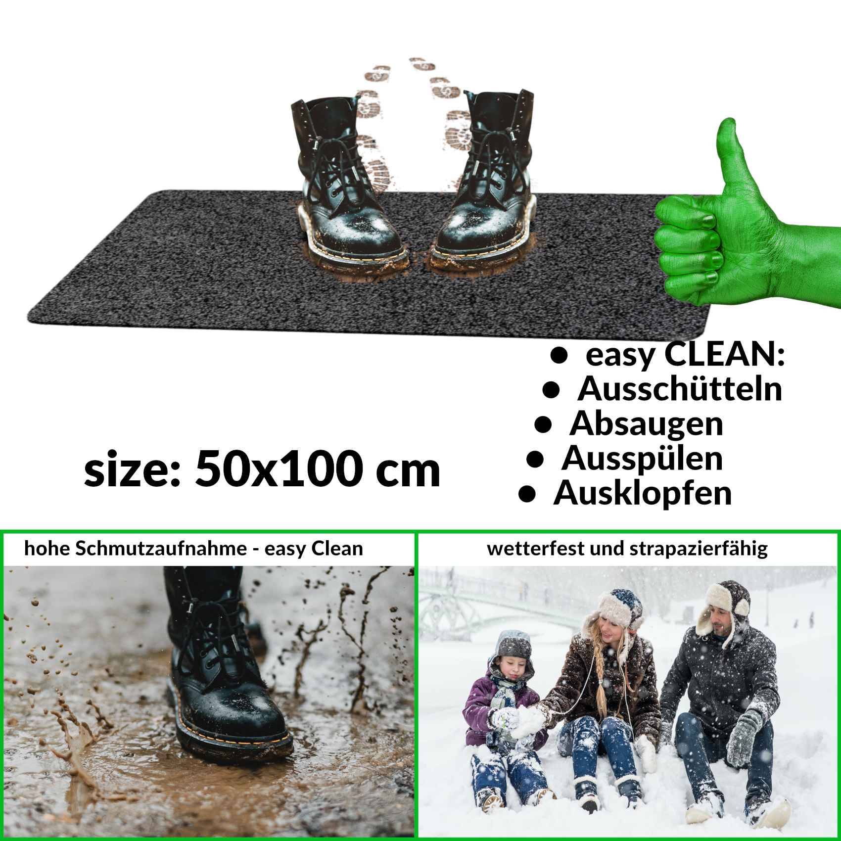Fußabtreter Schmutzfangmatte Fußmatte Sauberlaufmatte Fußabstreifer Eingang POET 50x100cm Schwarz