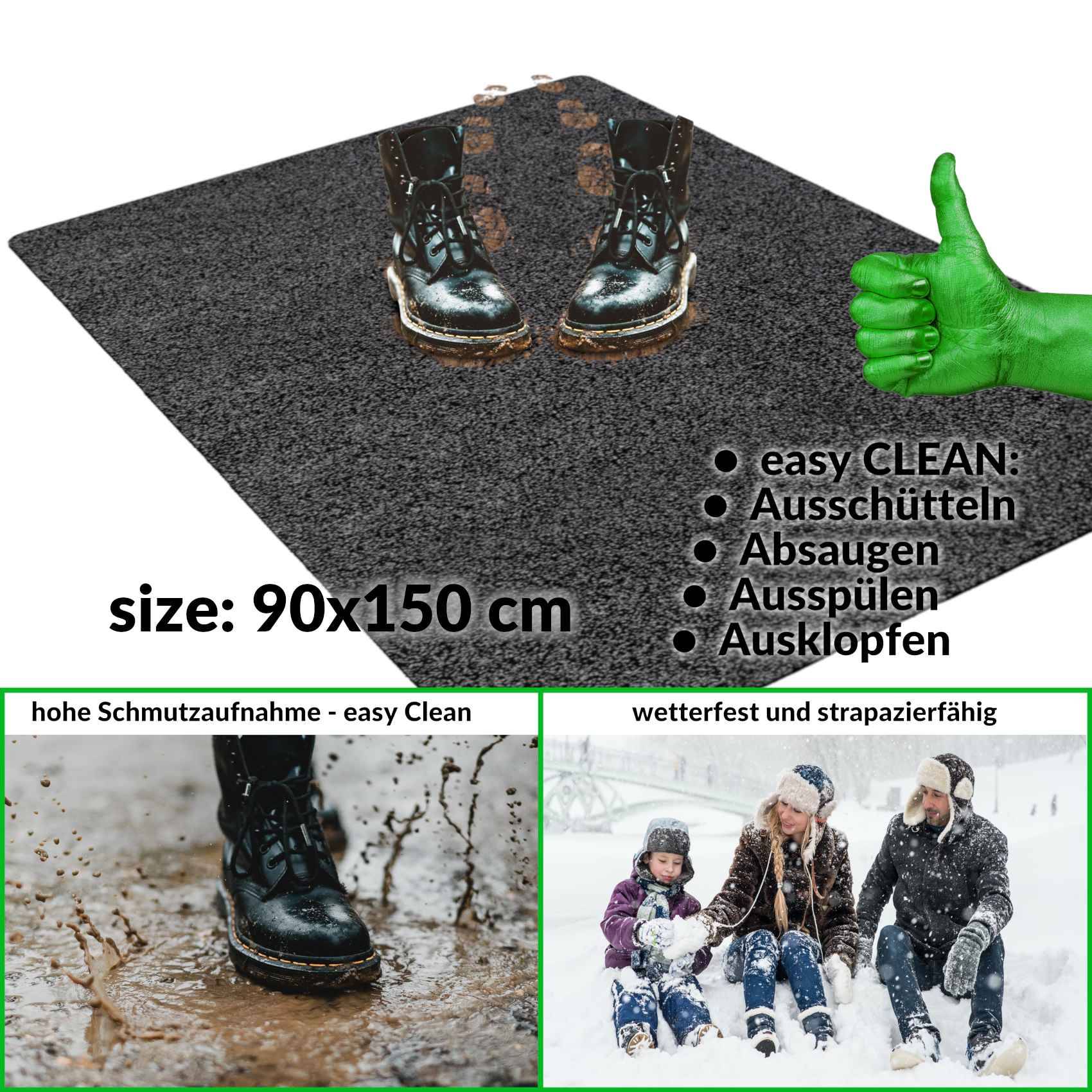 Fußabtreter Schmutzfangmatte Fußmatte Sauberlaufmatte Fußabstreifer Eingang POET 90x150cm Schwarz