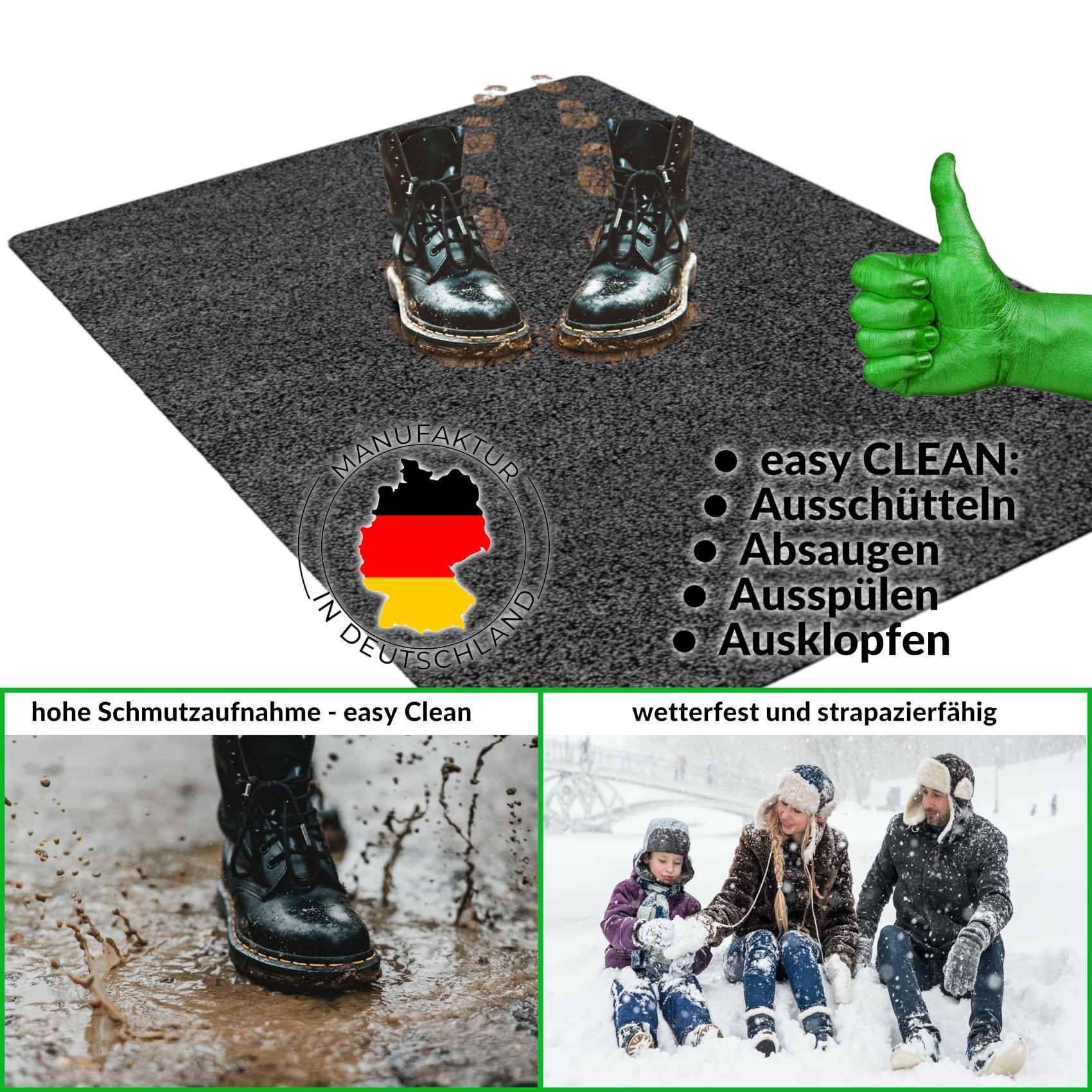 Fußabtreter Schmutzfangmatte Fußmatte Sauberlaufmatte Fußabstreifer Eingang POET 90x150cm Schwarz