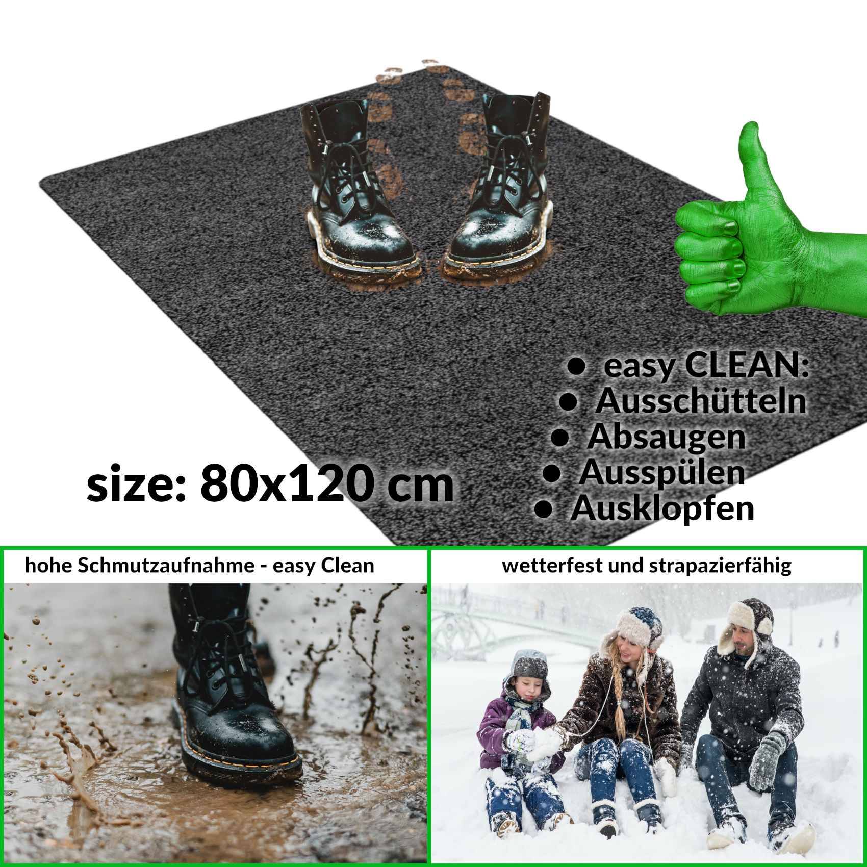 Fußabtreter Schmutzfangmatte Fußmatte Sauberlaufmatte Fußabstreifer Eingang POET 80x120cm Schwarz