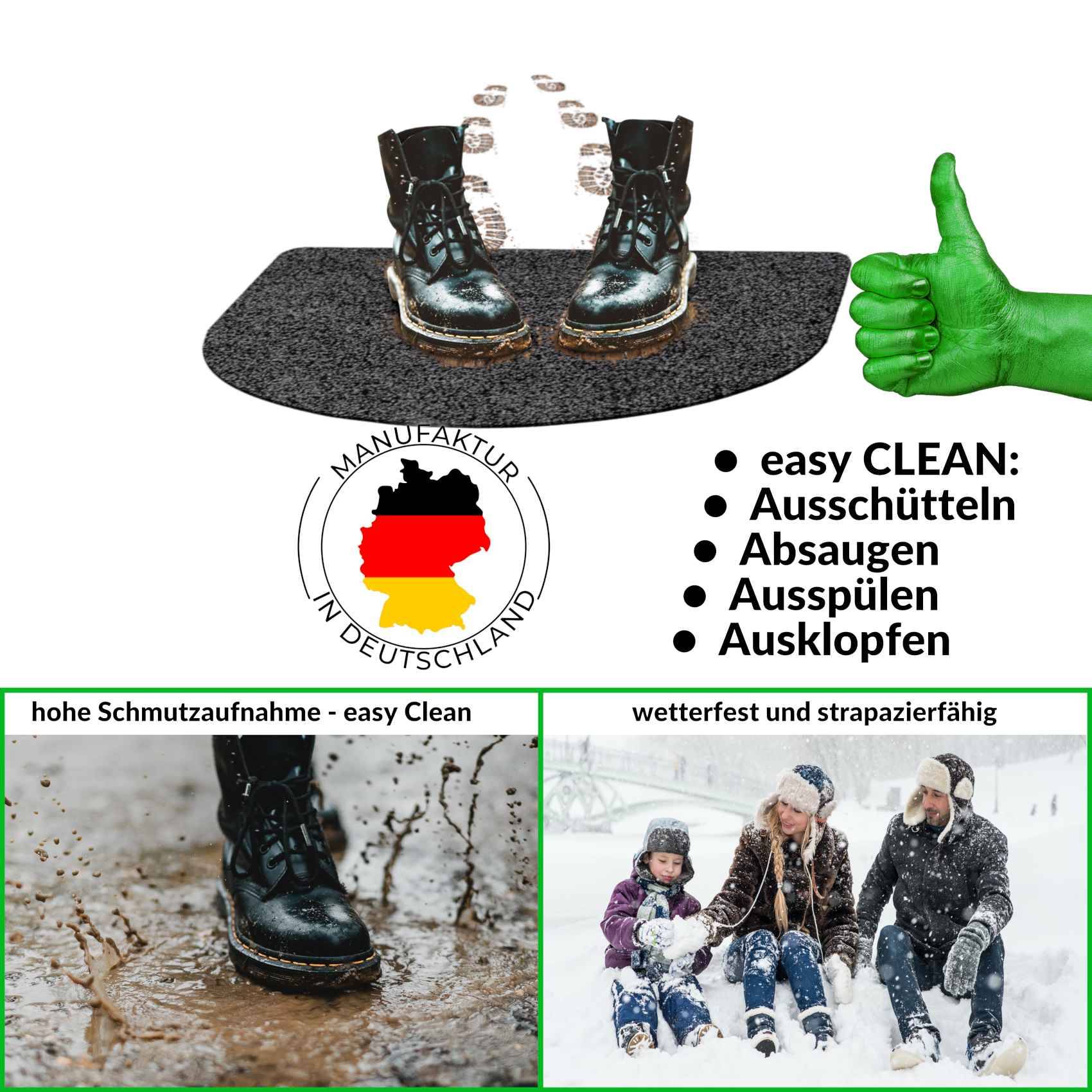 Fußabtreter Schmutzfangmatte Fußmatte Sauberlaufmatte Fußabstreifer Eingang POET 45x75cm Schwarz