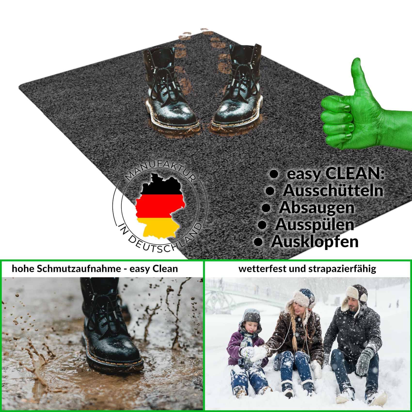 Fußabtreter Schmutzfangmatte Fußmatte Sauberlaufmatte Fußabstreifer Eingang POET 80x120cm Schwarz