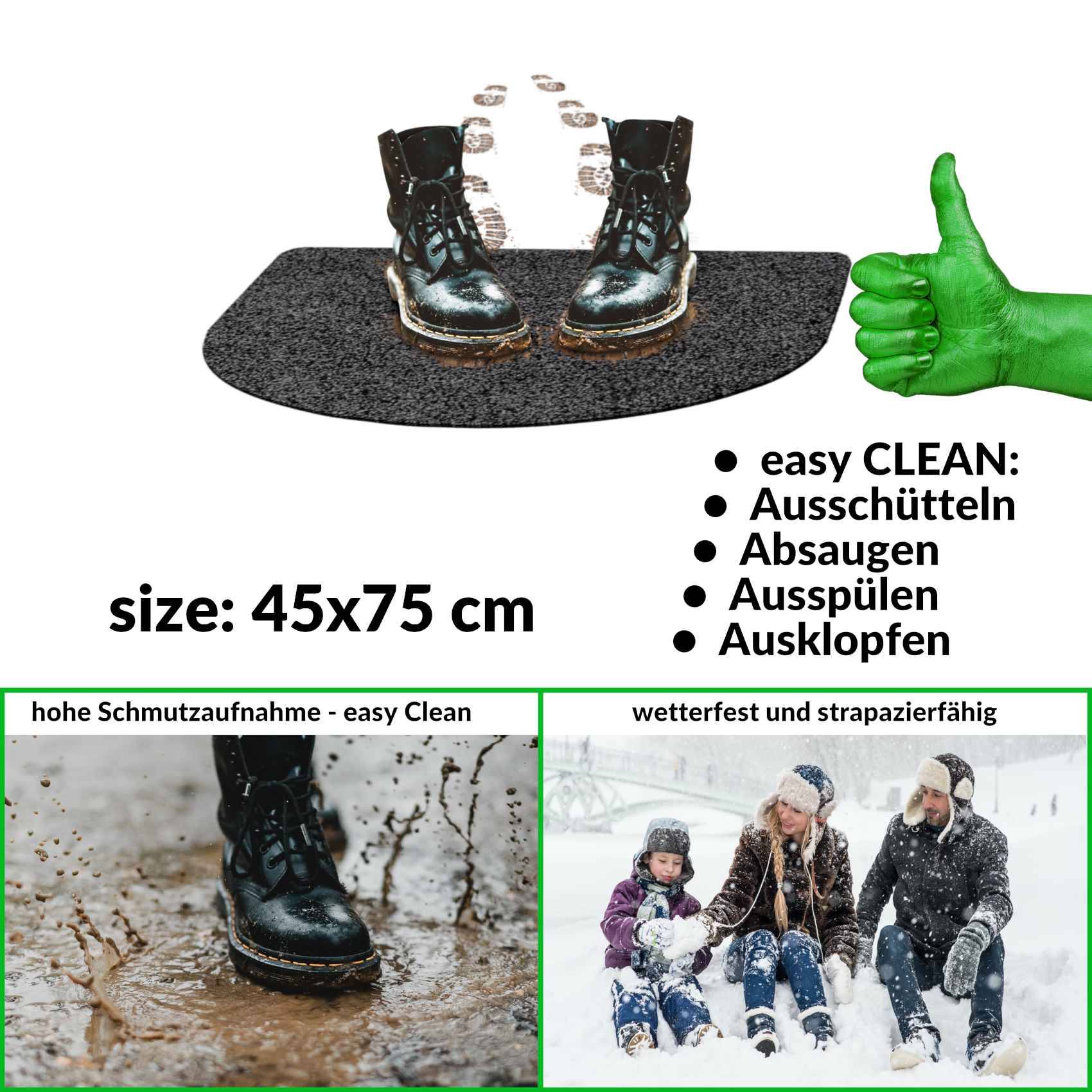 Fußabtreter Schmutzfangmatte Fußmatte Sauberlaufmatte Fußabstreifer Eingang POET 45x75cm Schwarz