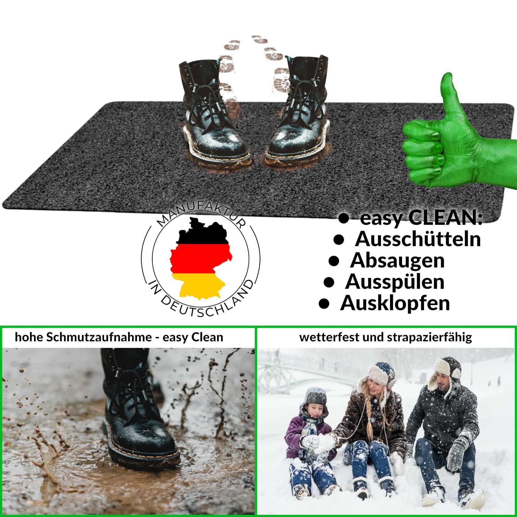 Fußabtreter Schmutzfangmatte Fußmatte Sauberlaufmatte Fußabstreifer Eingang POET 40x120cm Schwarz