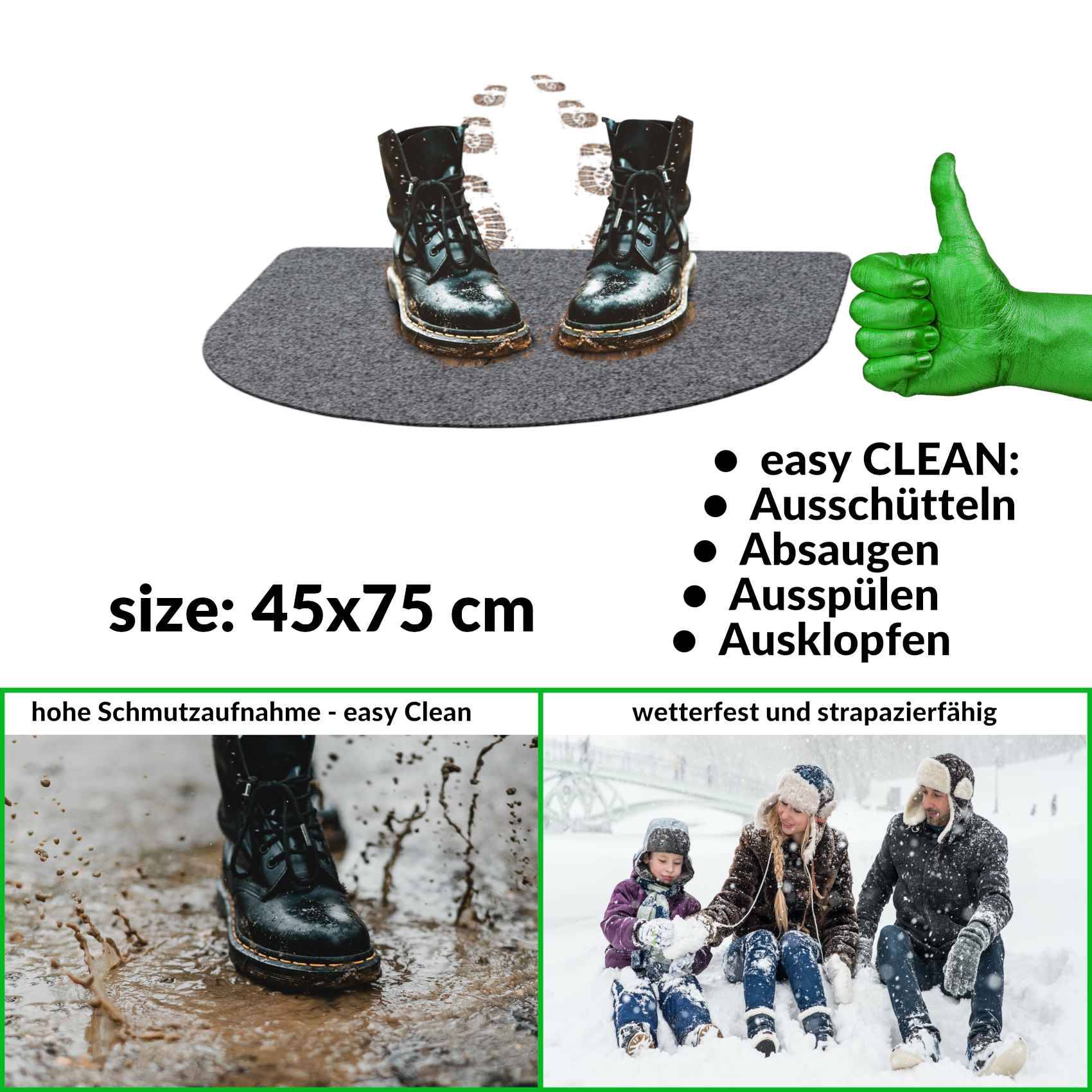 Fußabtreter Schmutzfangmatte Fußmatte Sauberlaufmatte Fußabstreifer Eingang POET 45x75cm Grau