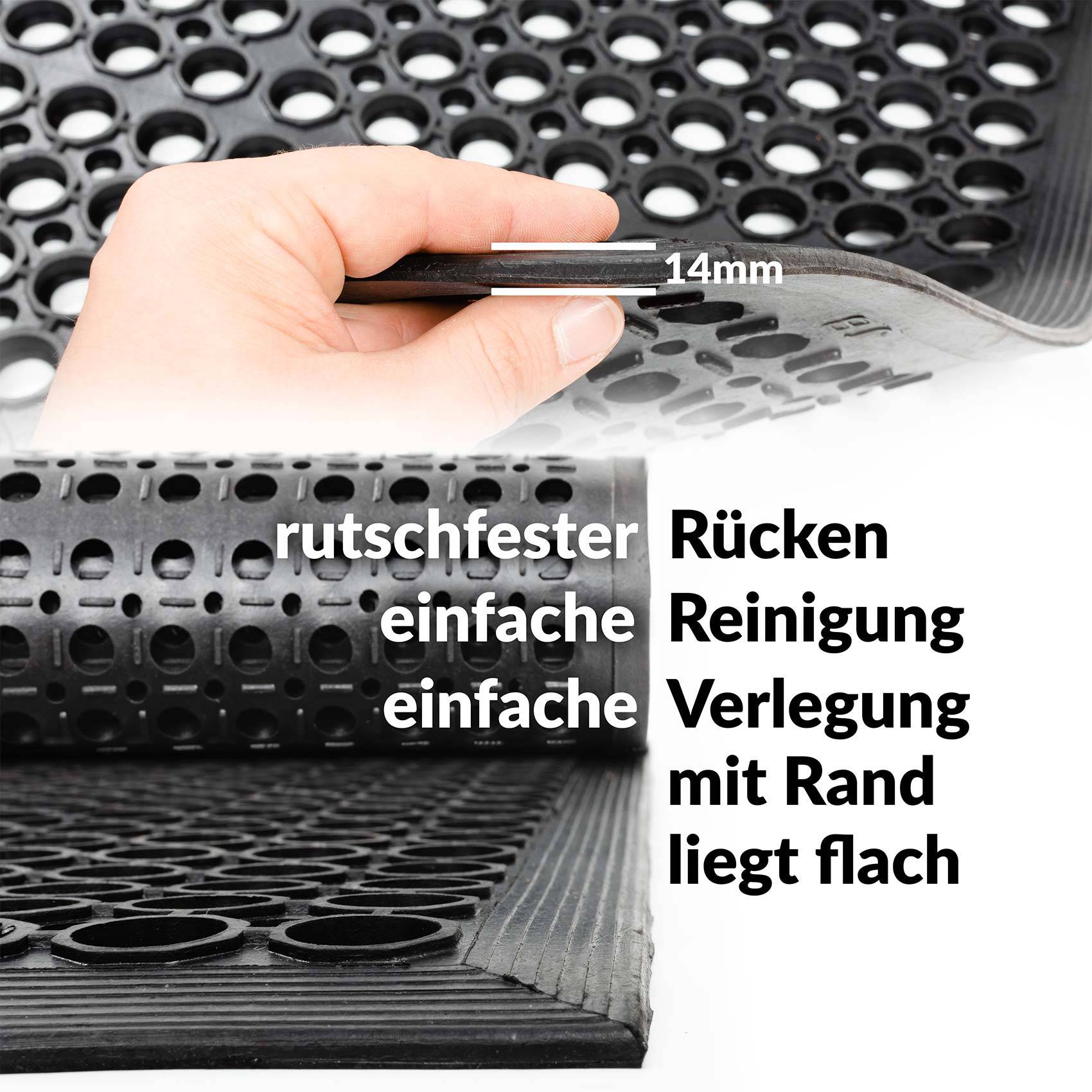 Ringgummimatte Fußabtreter Ringmatte Schwarz 60x90cm 14mm mit Umrandung