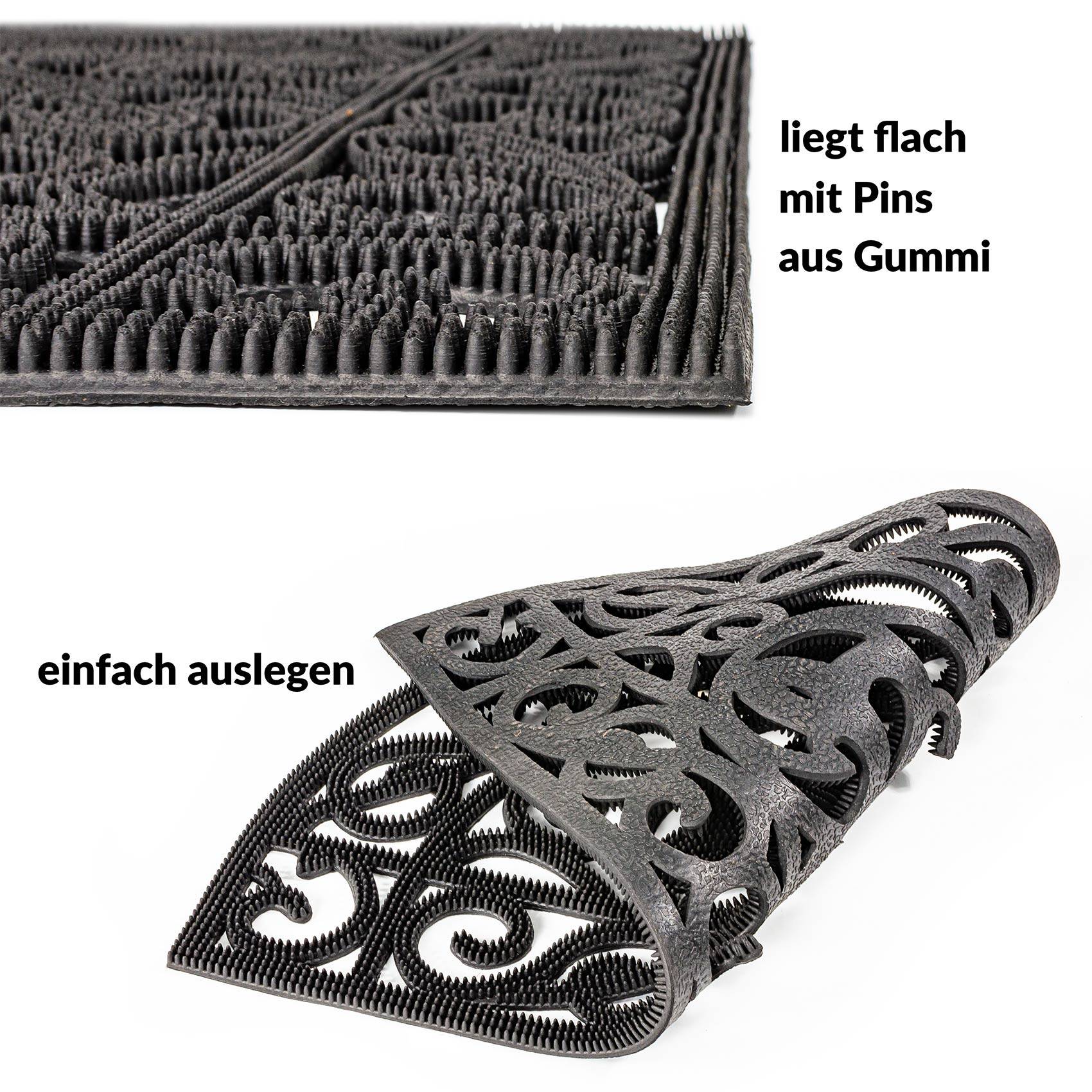 Gummimatte Türvorleger Fußabtreter mit Noppen Schwarz 45x75cm D-Form Modell Iron